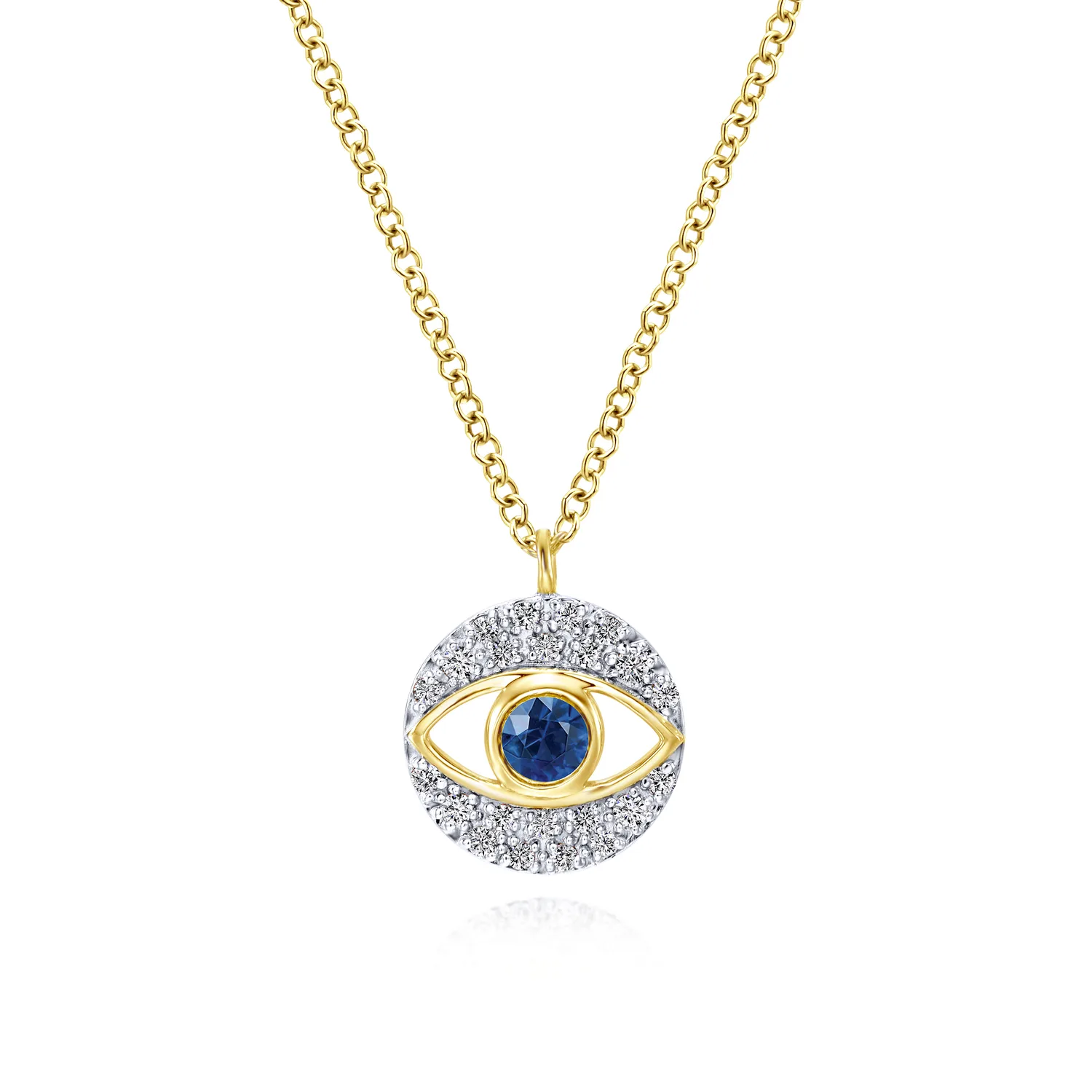 Round Sapphire and Diamond Evil Eye Pendant Necklace
