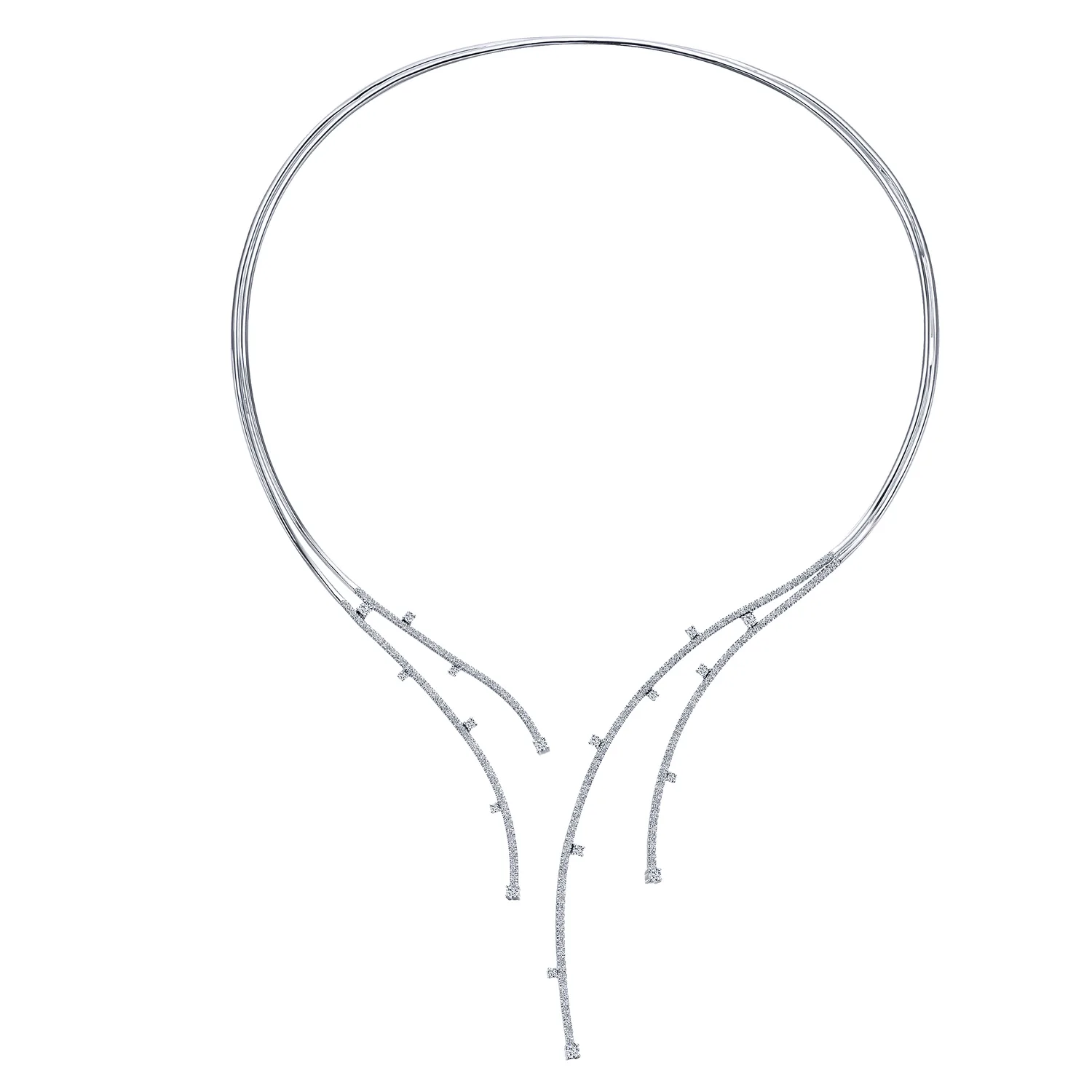 Dramatic Open Diamond Statement Necklace in 14K White Gold, photograph 2