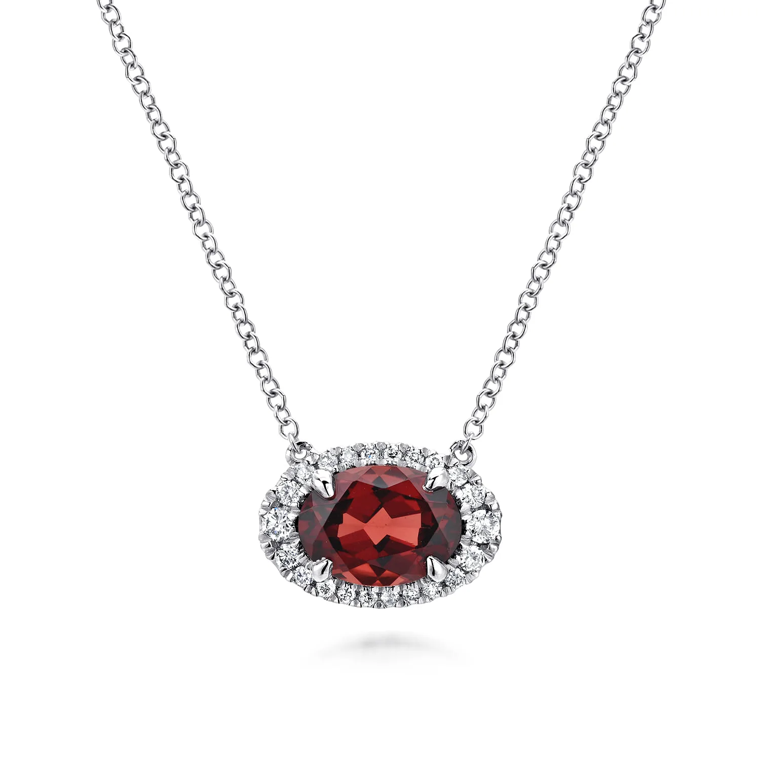Oval Garnet and Diamond Halo Pendant Necklace