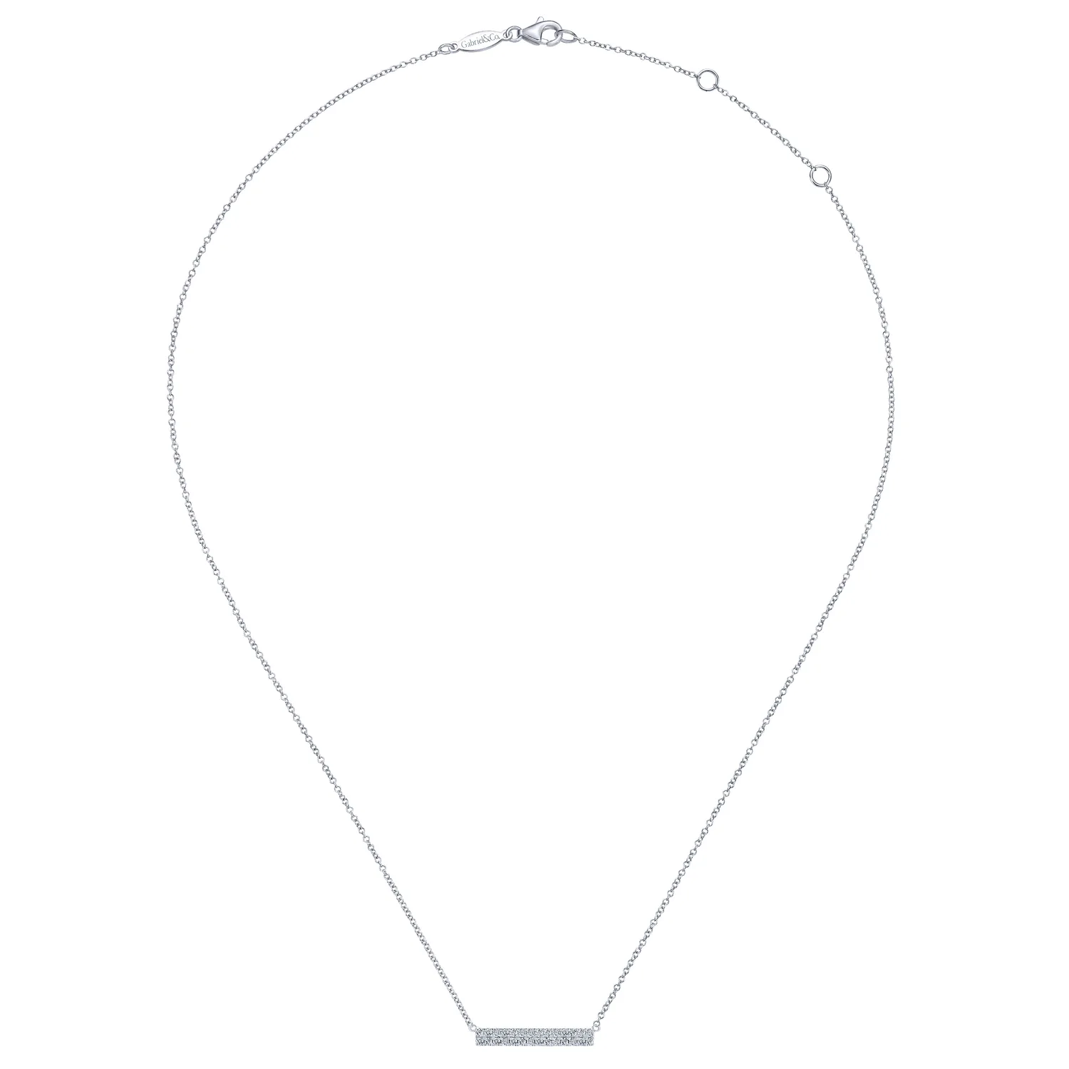 Rectangular Diamond Bar Necklace in 14K White Gold, photograph 2
