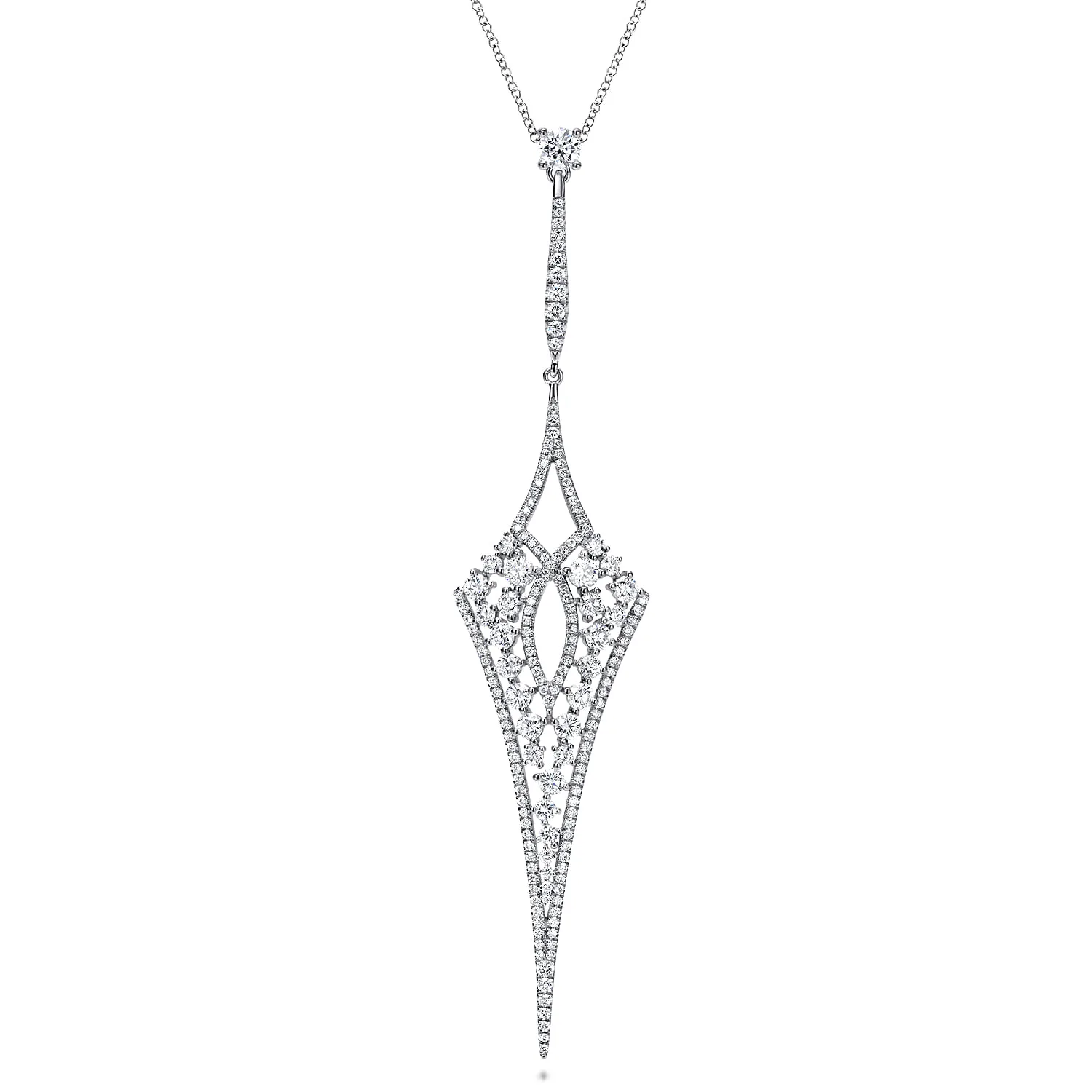 Long Diamond Kite Shaped Pendant Necklace