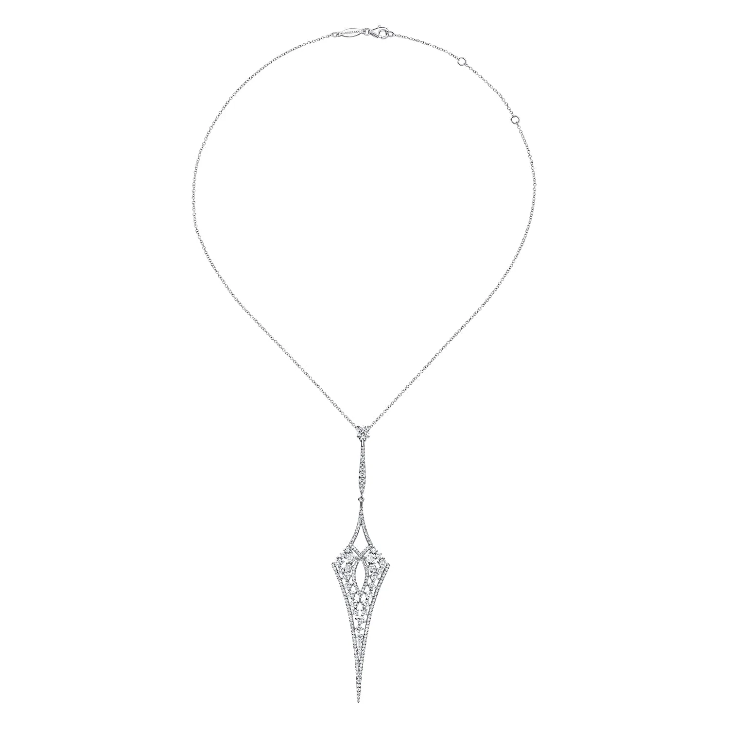 Long Diamond Kite Shaped Pendant Necklace in 18K White Gold, photograph 2