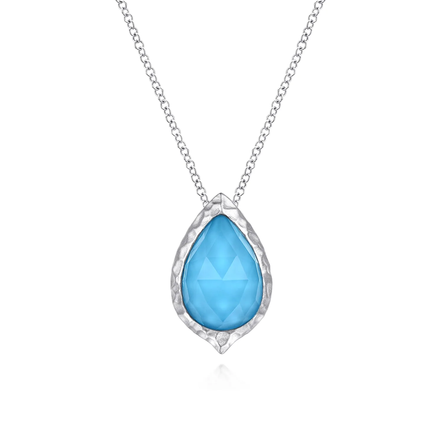 Round Rock Crystal Turquoise Doublet Teardrop Pendant Necklace