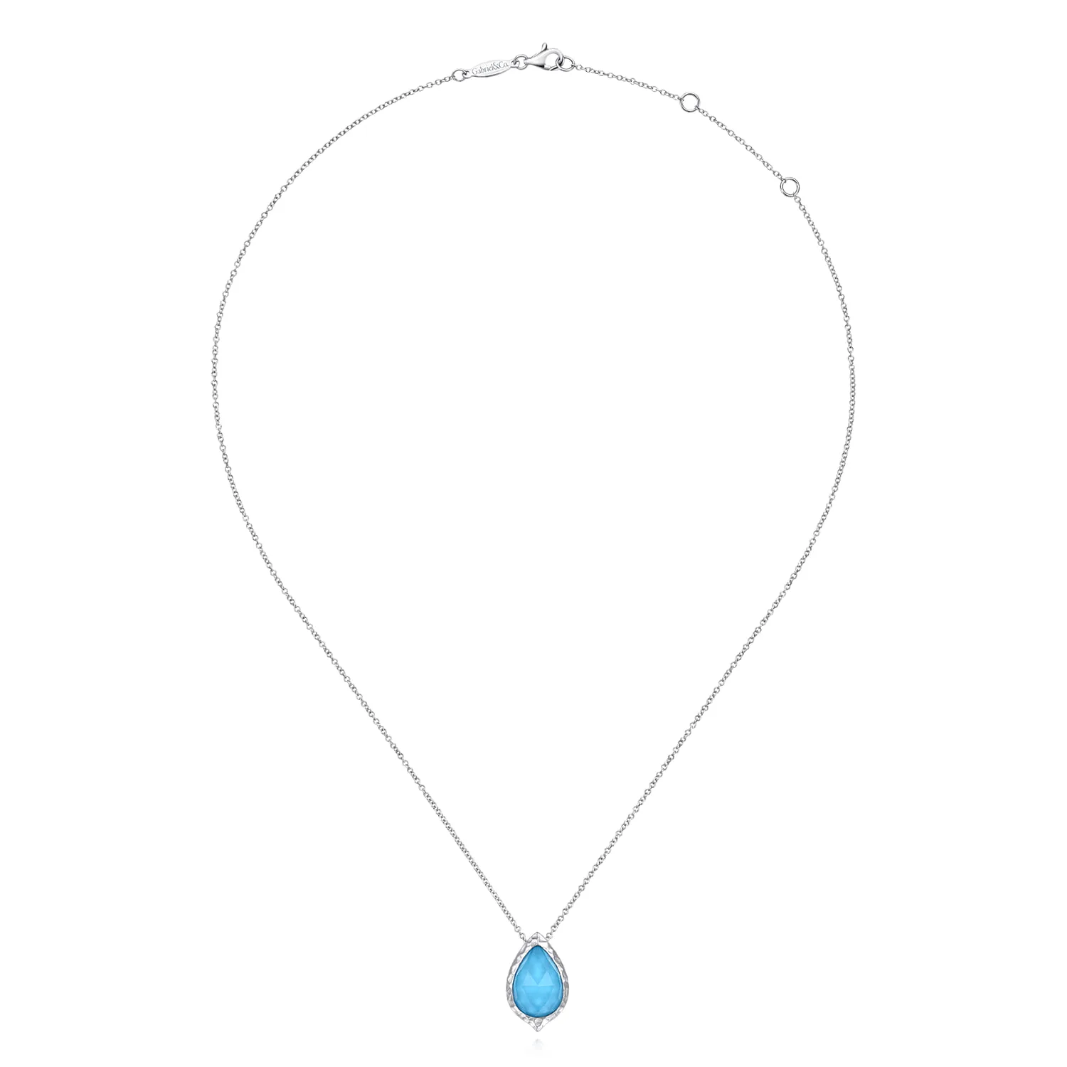 Round Rock Crystal Turquoise Doublet Teardrop Pendant Necklace in Sterling Silver, photograph 2