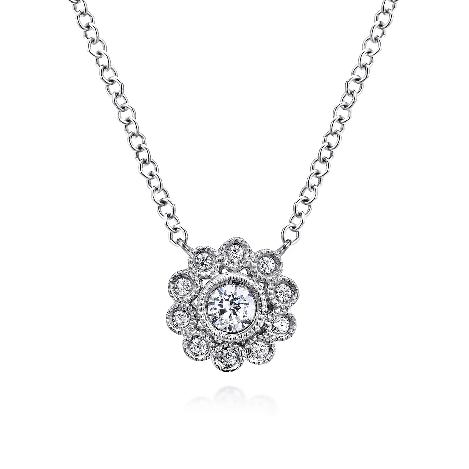 Diamond Flower Pendant Necklace