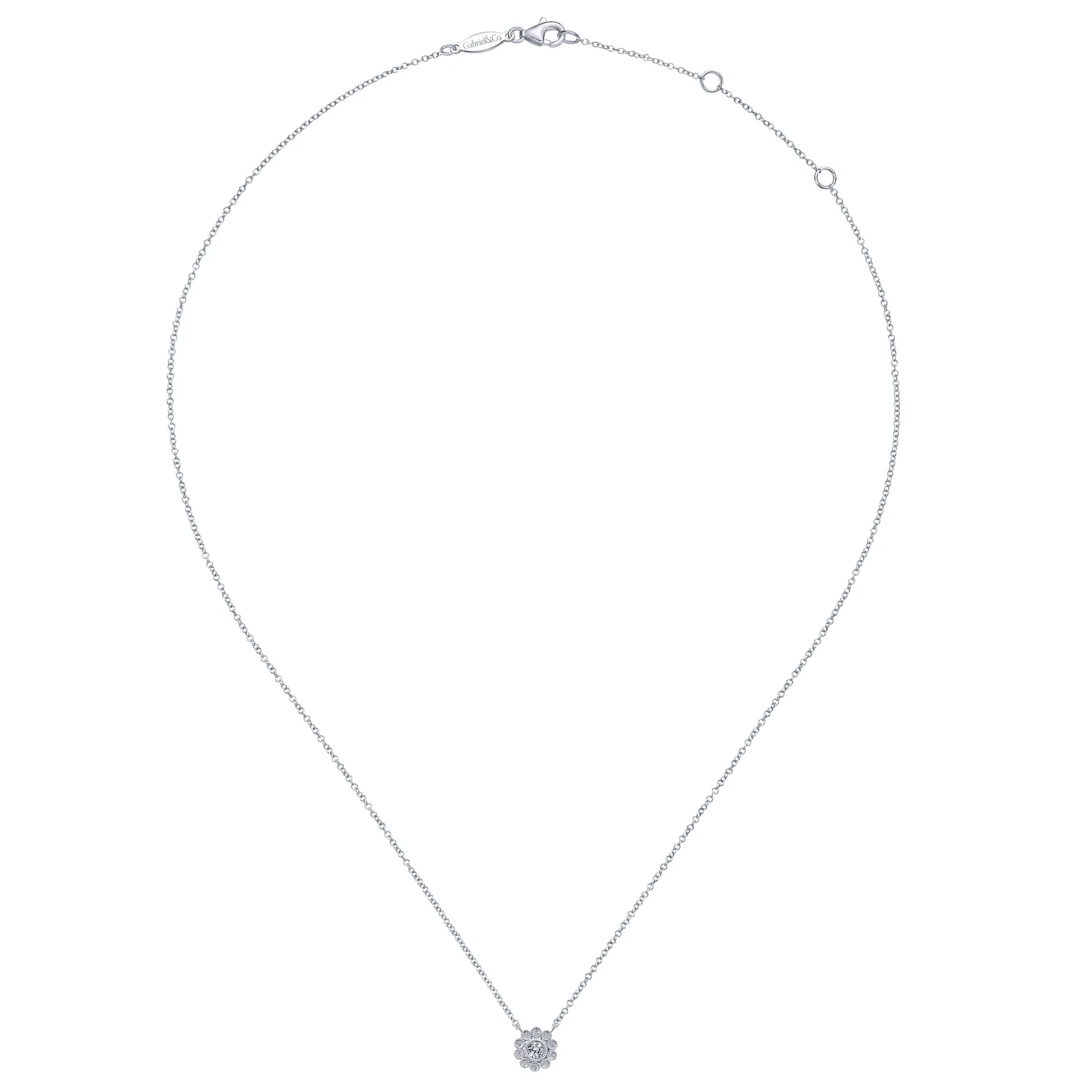 Diamond Flower Pendant Necklace in 14K White Gold, photograph 2