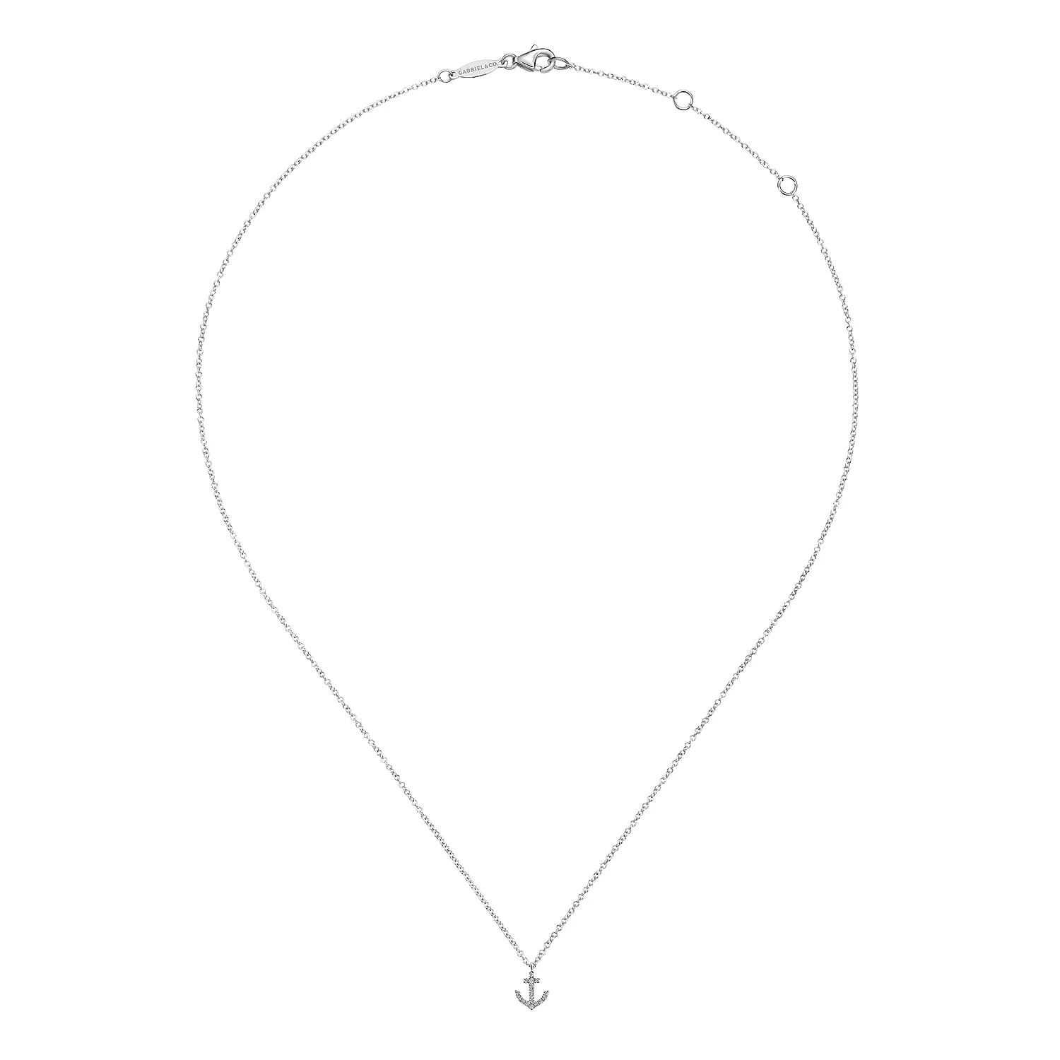 Diamond Anchor Pendant Necklace in 14K White Gold, photograph 2