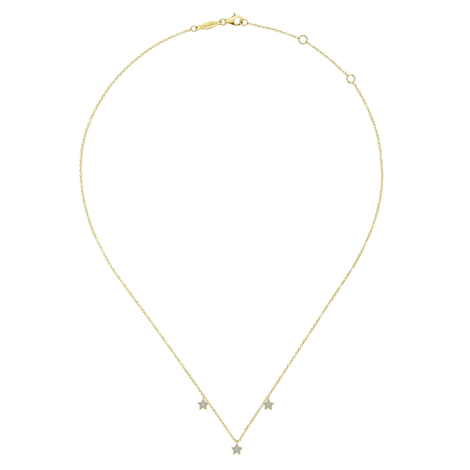 Pave Diamond Star Station Necklace in 14K Yellow Gold, photograph 2