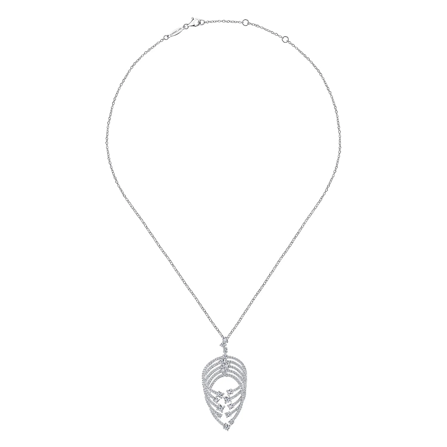 Intersecting Diamond Channels Pendant Necklace in 18K White Gold, photograph 2