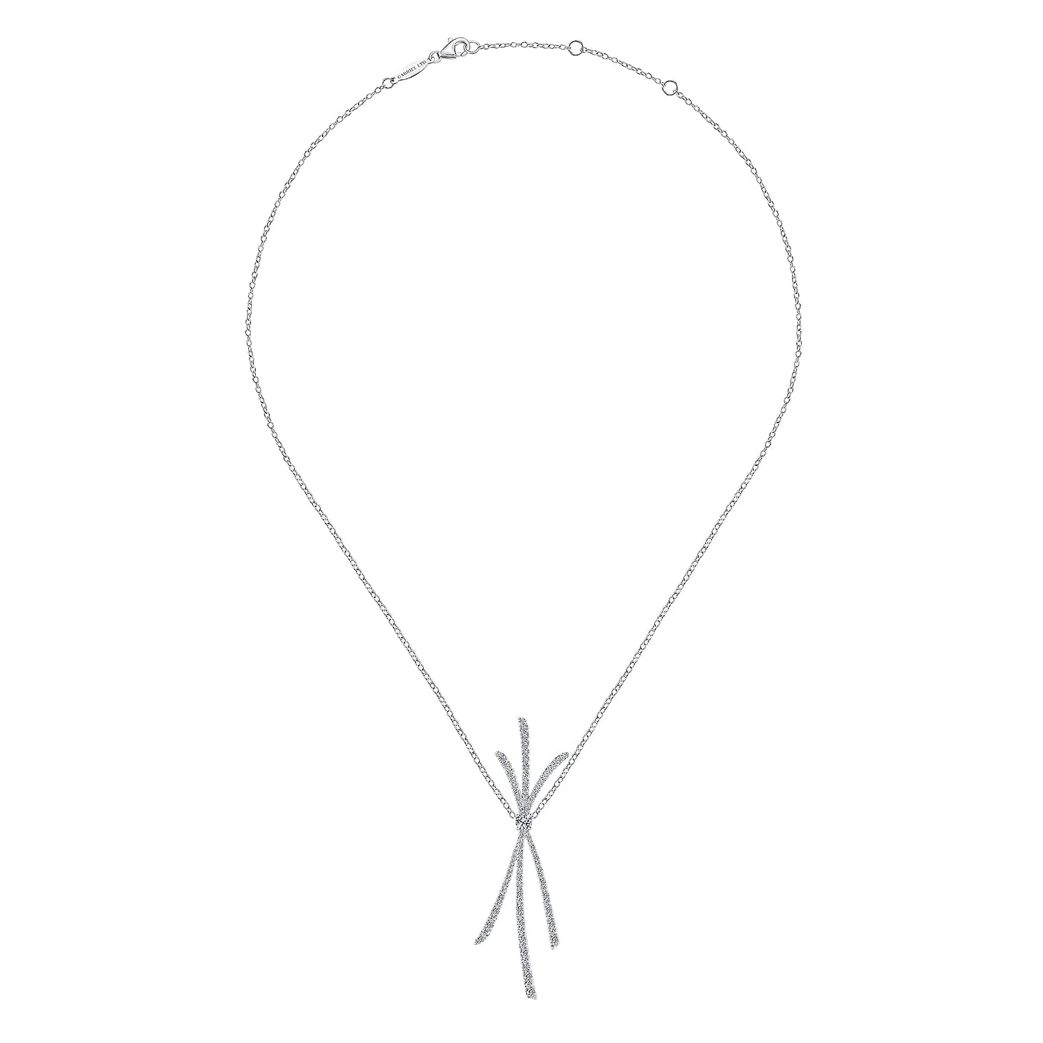 Criss Crossing Diamond Pendant Necklace in 18K White Gold, photograph 2