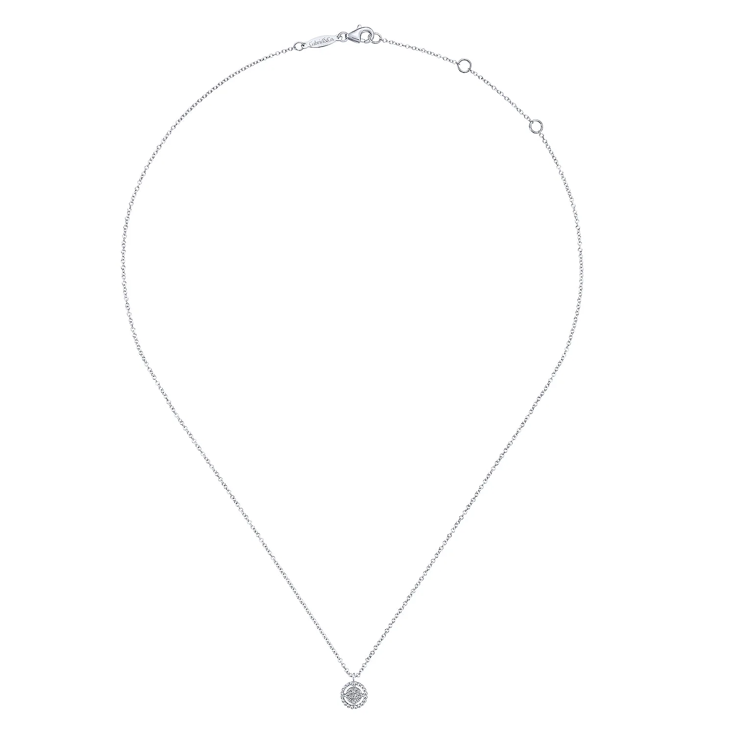 Beaded Floating Diamond Pendant Necklace in 14K White Gold, photograph 2