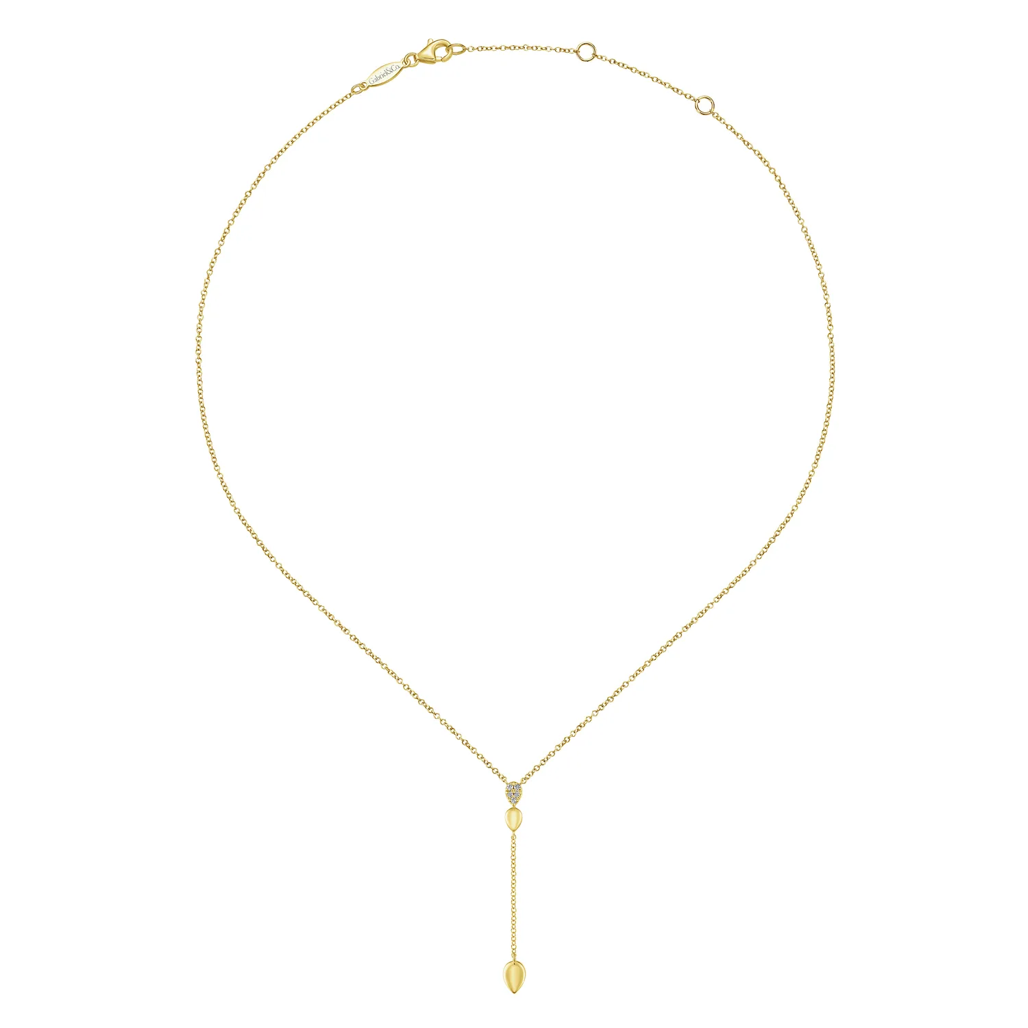 Multi Teardrop Y Necklace with Diamonds in 14K Yellow Gold, photograph 2