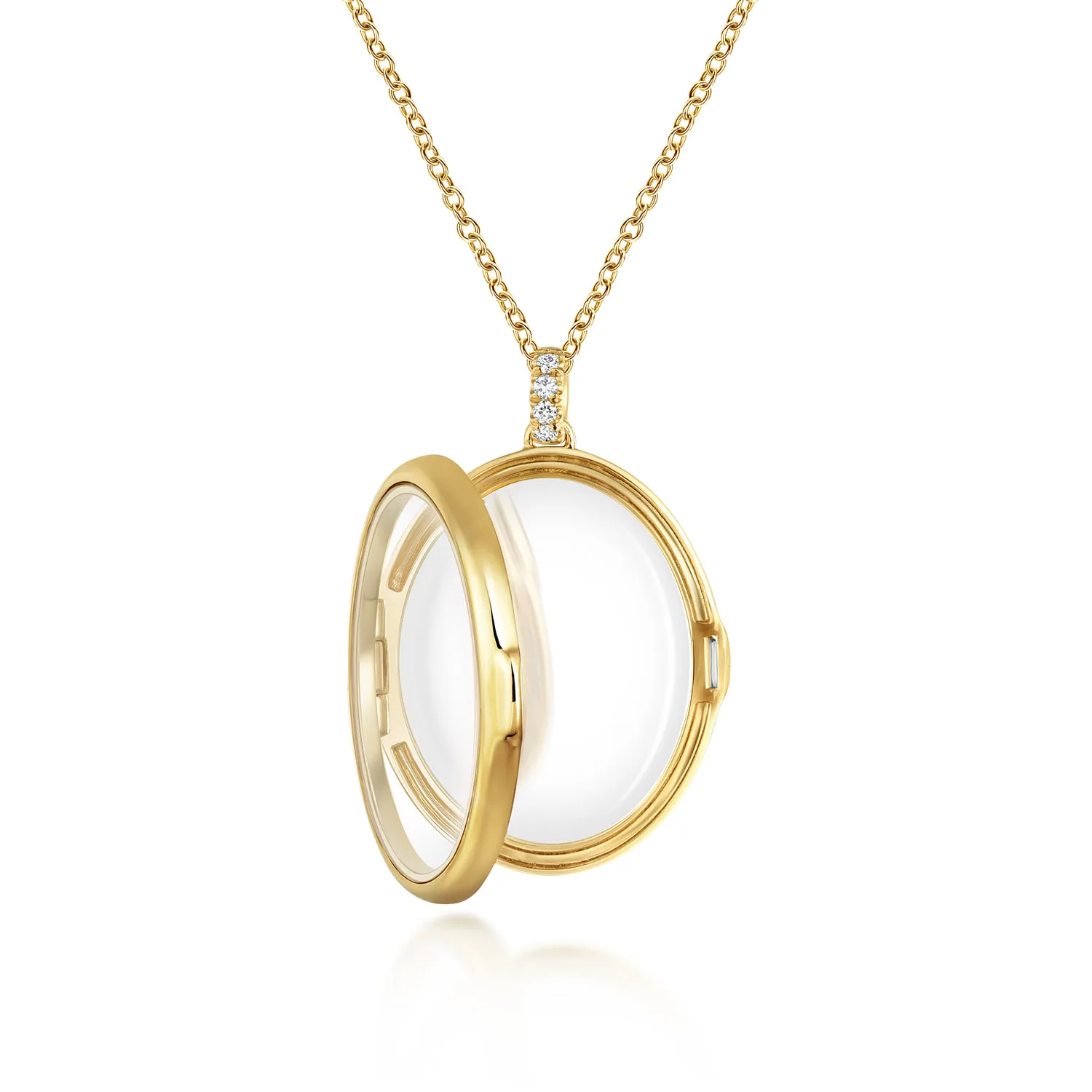 25 inch Glass Front Locket Necklace in 14K Yellow Gold, photograph 3