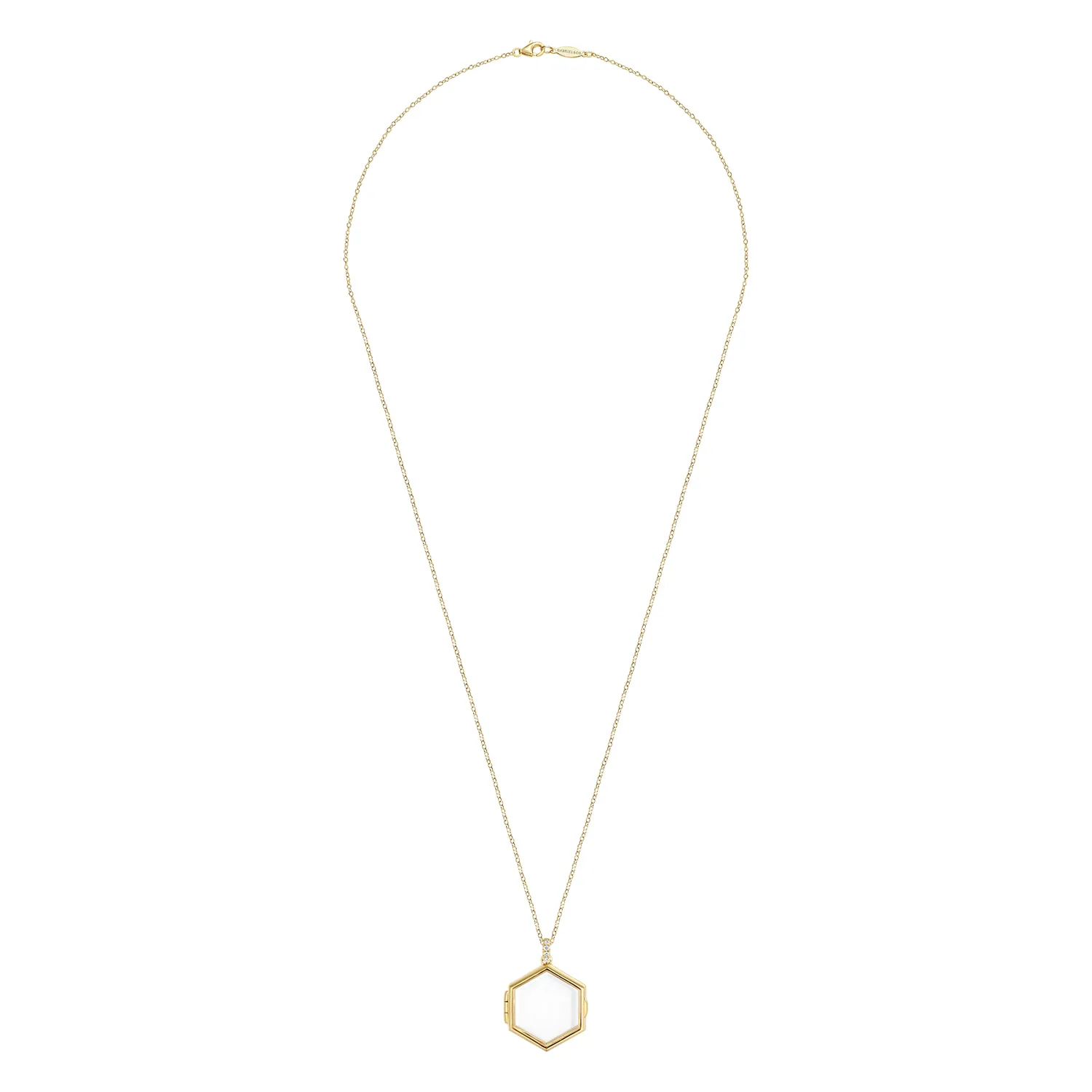 25 inch Hexagonal Glass Front Locket Necklace in 14K Yellow Gold, photograph 4