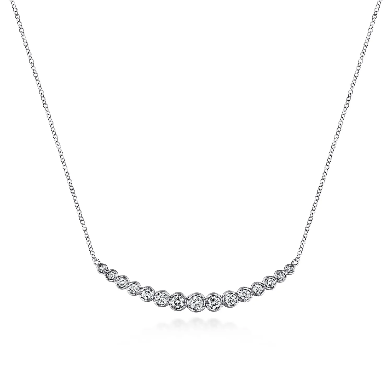 Curved Bar Necklace with Bezel Set Diamonds