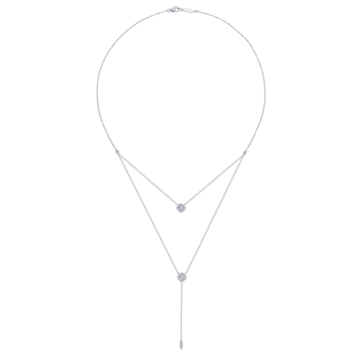 18 inch Layered Diamond Cluster Y Necklace in 14K White Gold, photograph 2