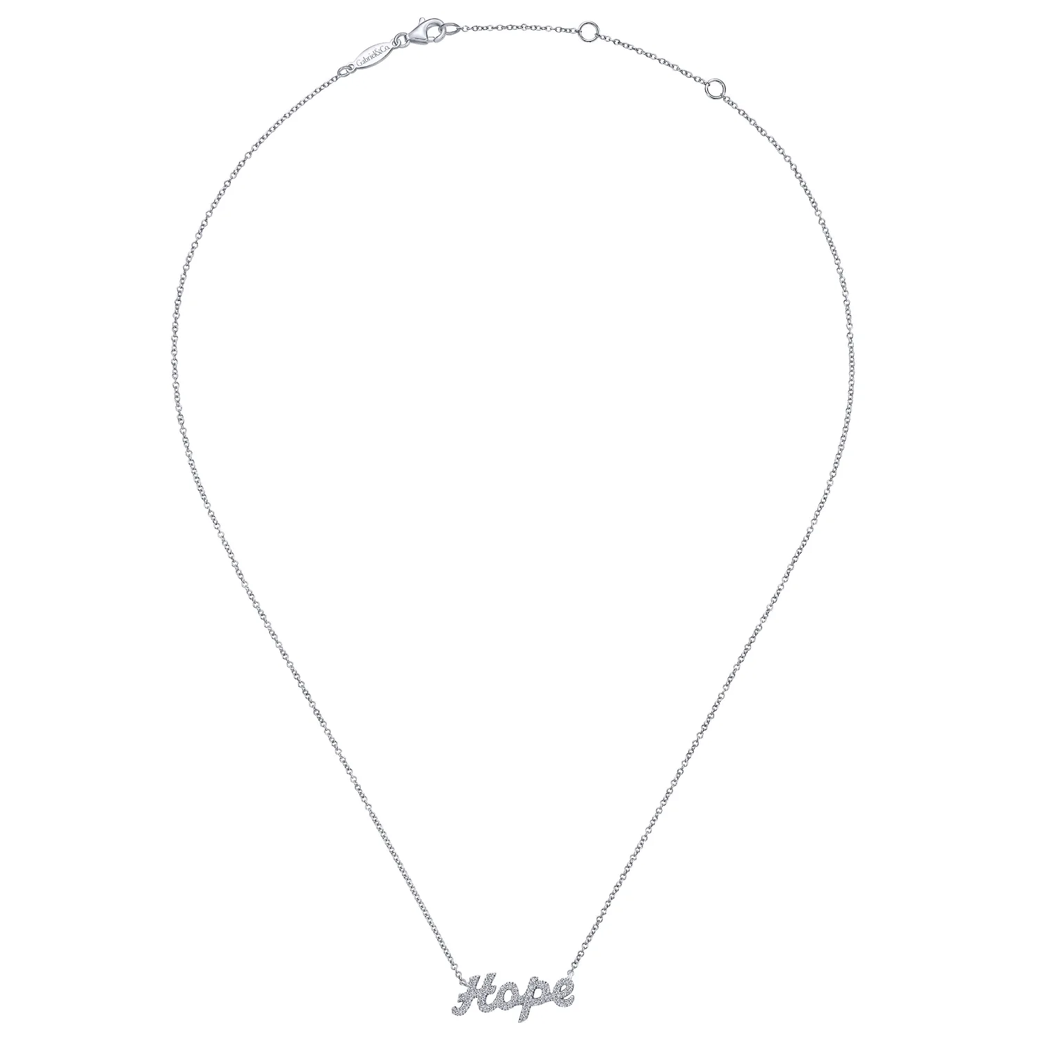 Diamond Pave Hope Necklace in 14K White Gold, photograph 2