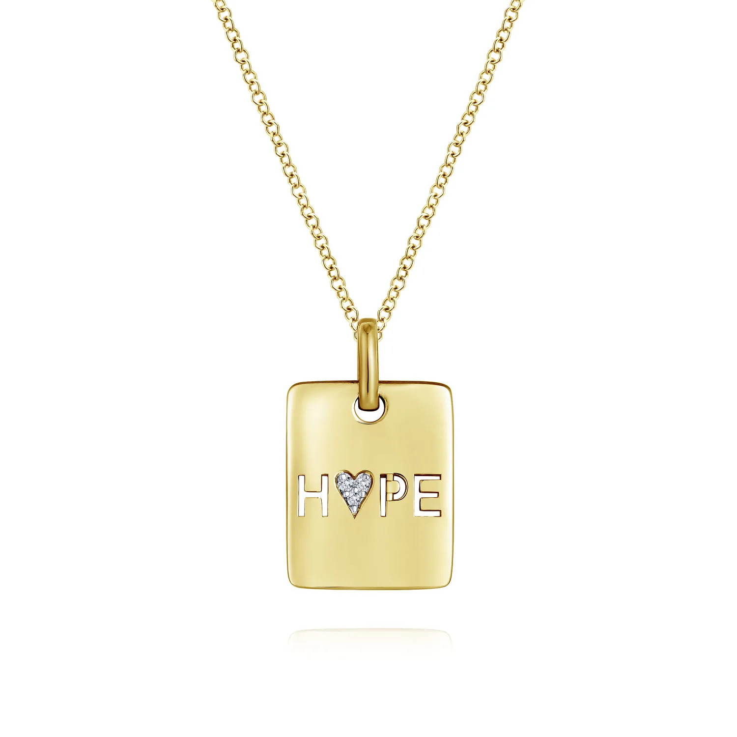 Rectangular Hope Medallion Necklace with Pave Diamond Heart