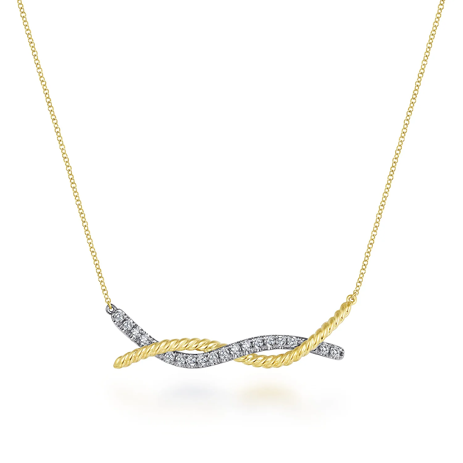 Twisted Rope and Pave Diamond Bar Necklace