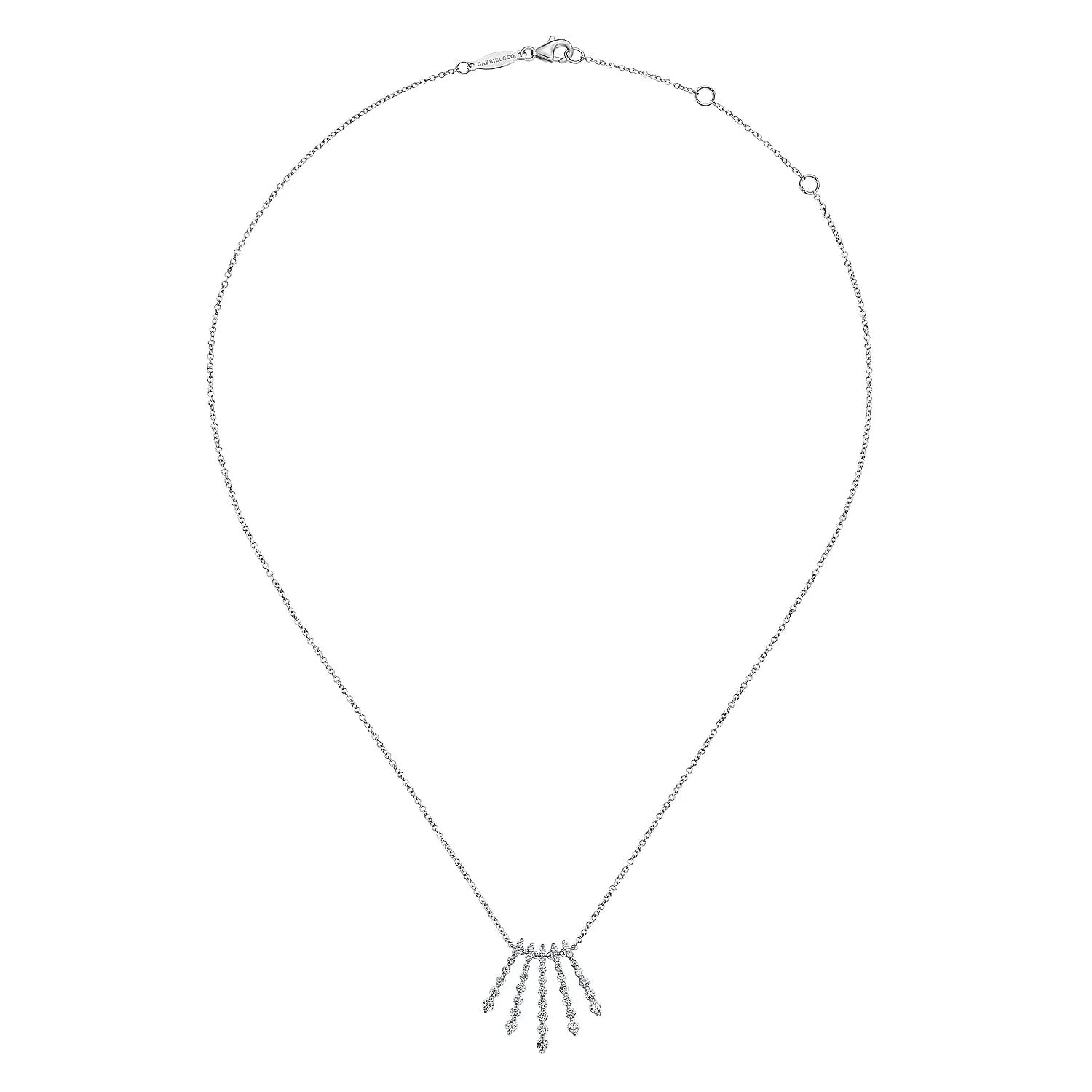 Graduating Diamond Bar Fan Necklace in 14K White Gold, photograph 2