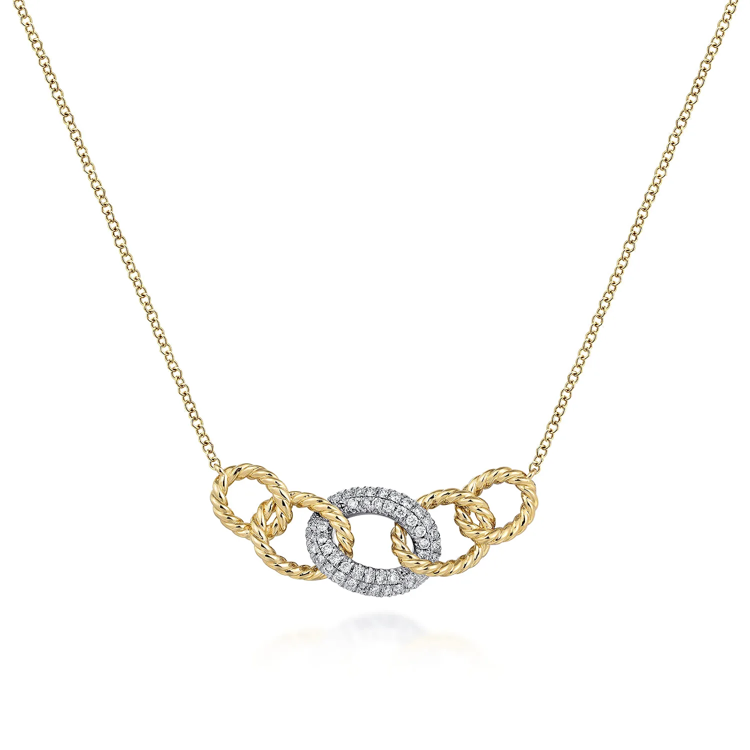 Twisted Rope Link Necklace with Pave Diamond Link Station
