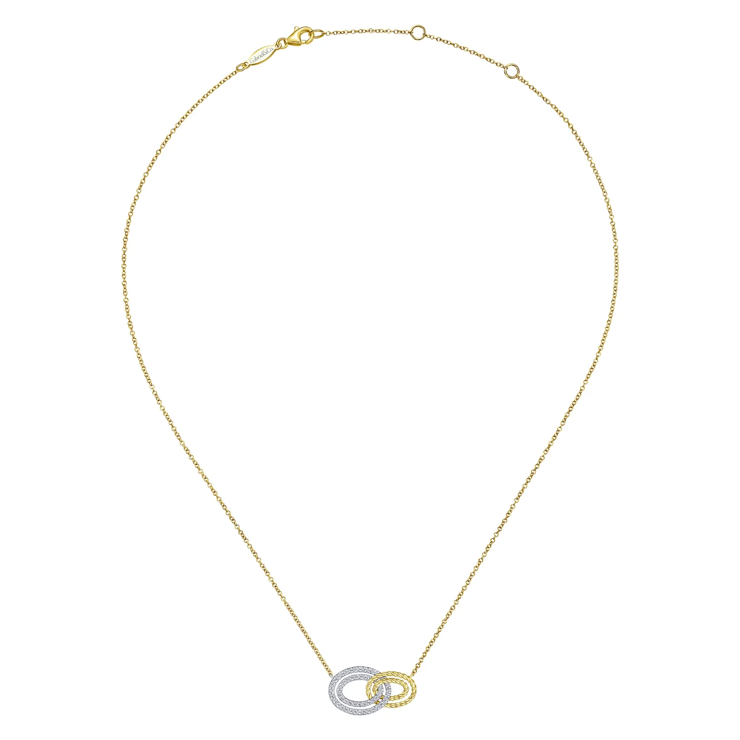 Interlocking Link Diamond Pendant Necklace in 14K White/Yellow Gold, photograph 2