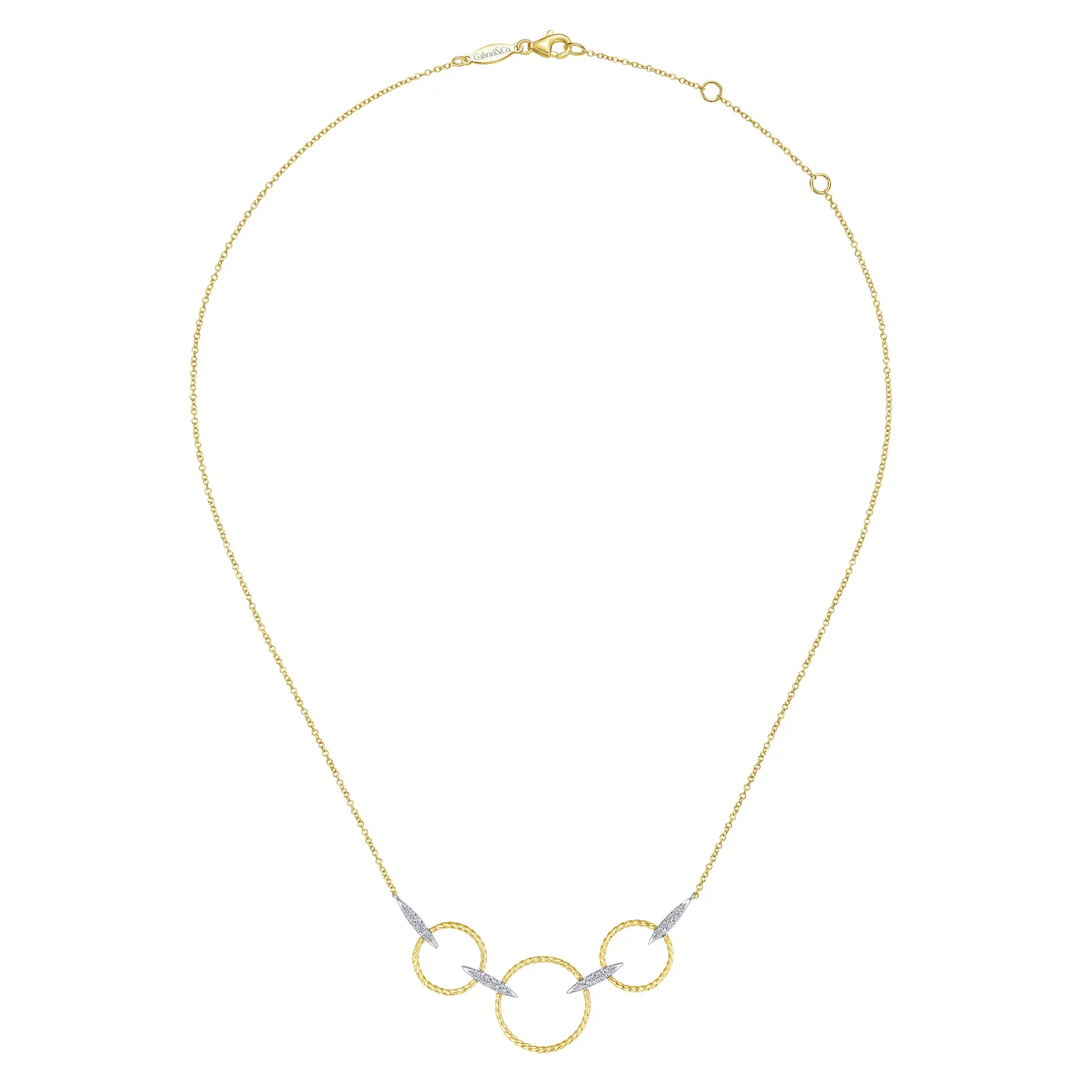 Triple Loop Necklace with Diamond Connectors in 14K White/Yellow Gold, photograph 2