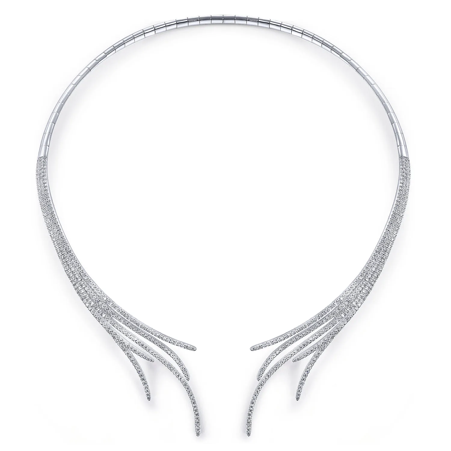 Open Multi Row Diamond Statement Necklace in 18K White Gold, photograph 2