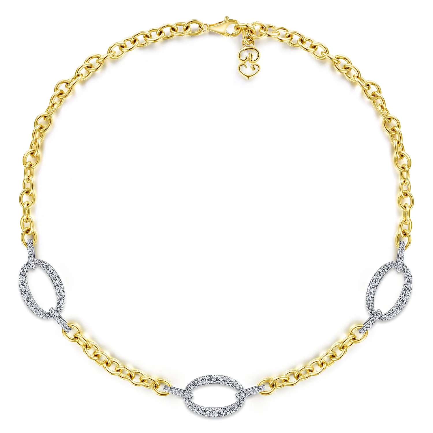 Chain Necklace with Diamond Link Stations in 14K White/Yellow Gold, photograph 2