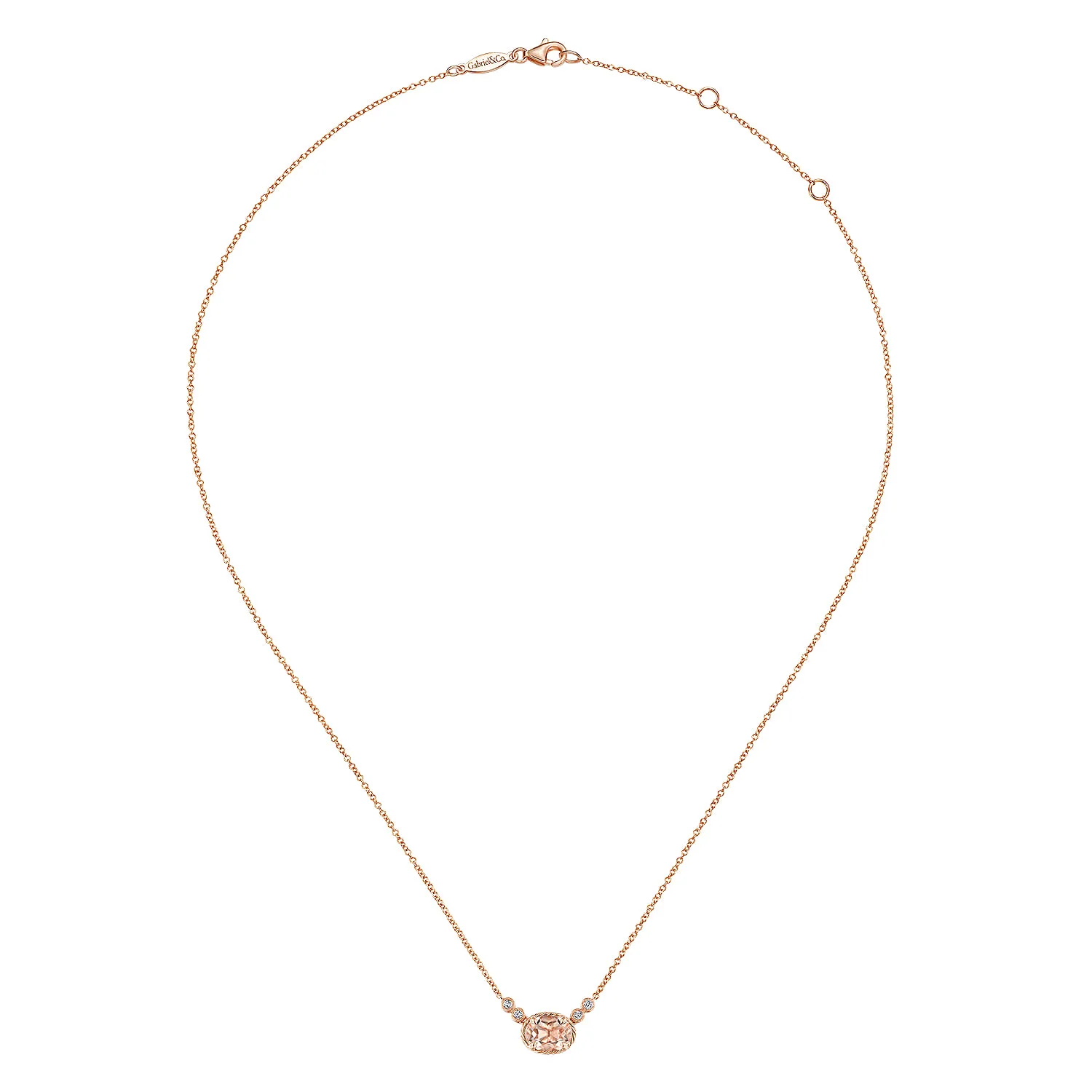 Oval Morganite Pendant Necklace with Diamond Accents in 14K Rose Gold, photograph 2
