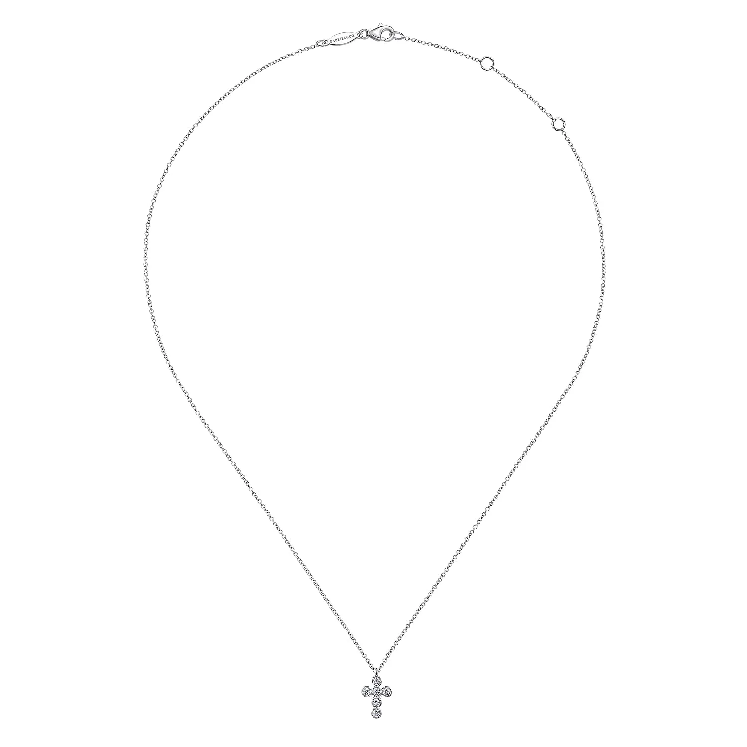 Bezel Set Diamond Cross Pendant Necklace in 14K White Gold, photograph 2