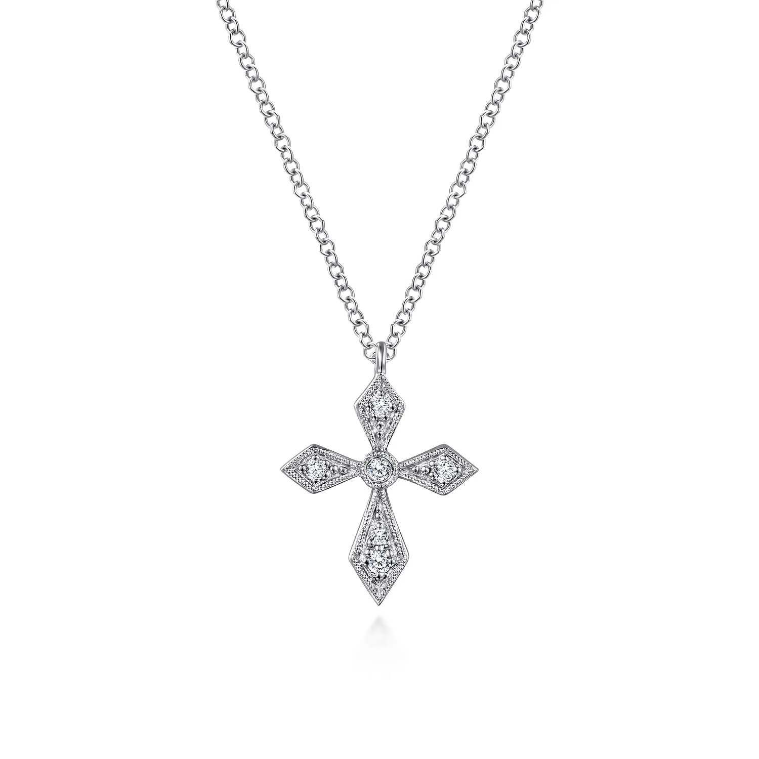 Vintage Inspired Pointed Diamond Cross Pendant Necklace