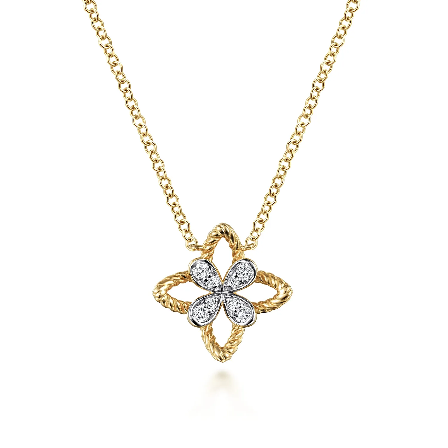 Twisted Rope Clover Pendant Necklace with Diamond Petals