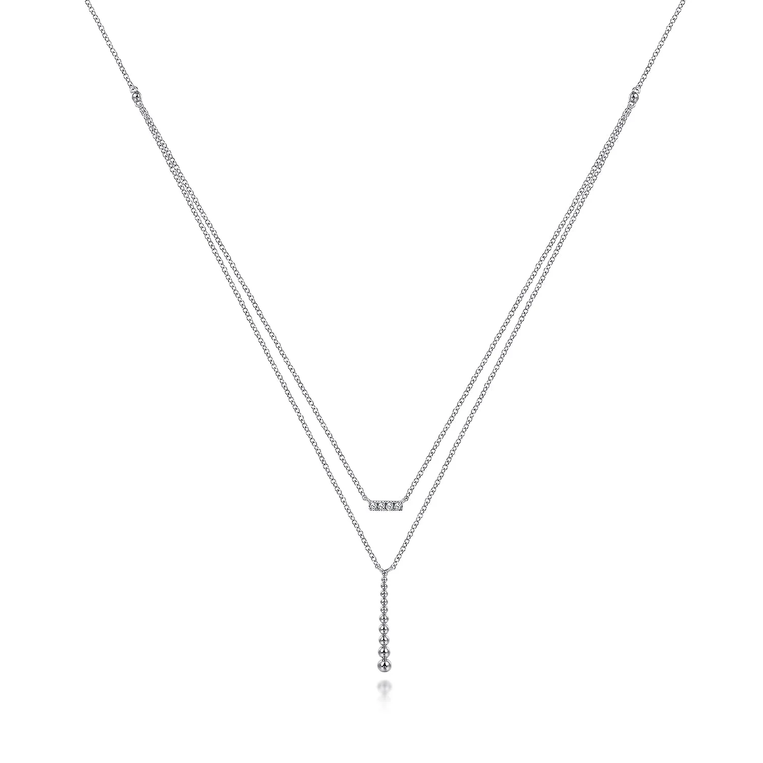 Two Strand Diamond Bar and Bujukan Beaded Pendant Necklace