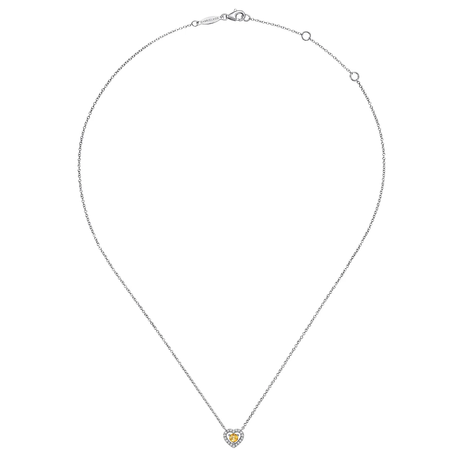 Round Citrine and Diamond Heart Pendant Necklace in 14K White Gold, photograph 2