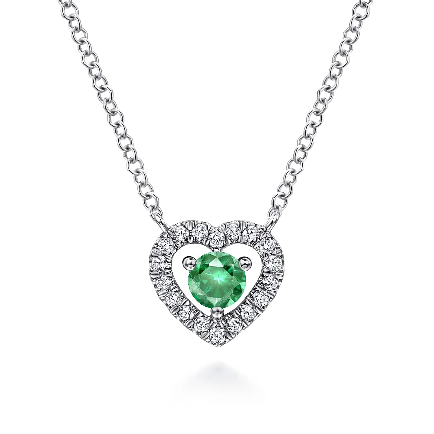Round Emerald and Diamond Heart Pendant Necklace