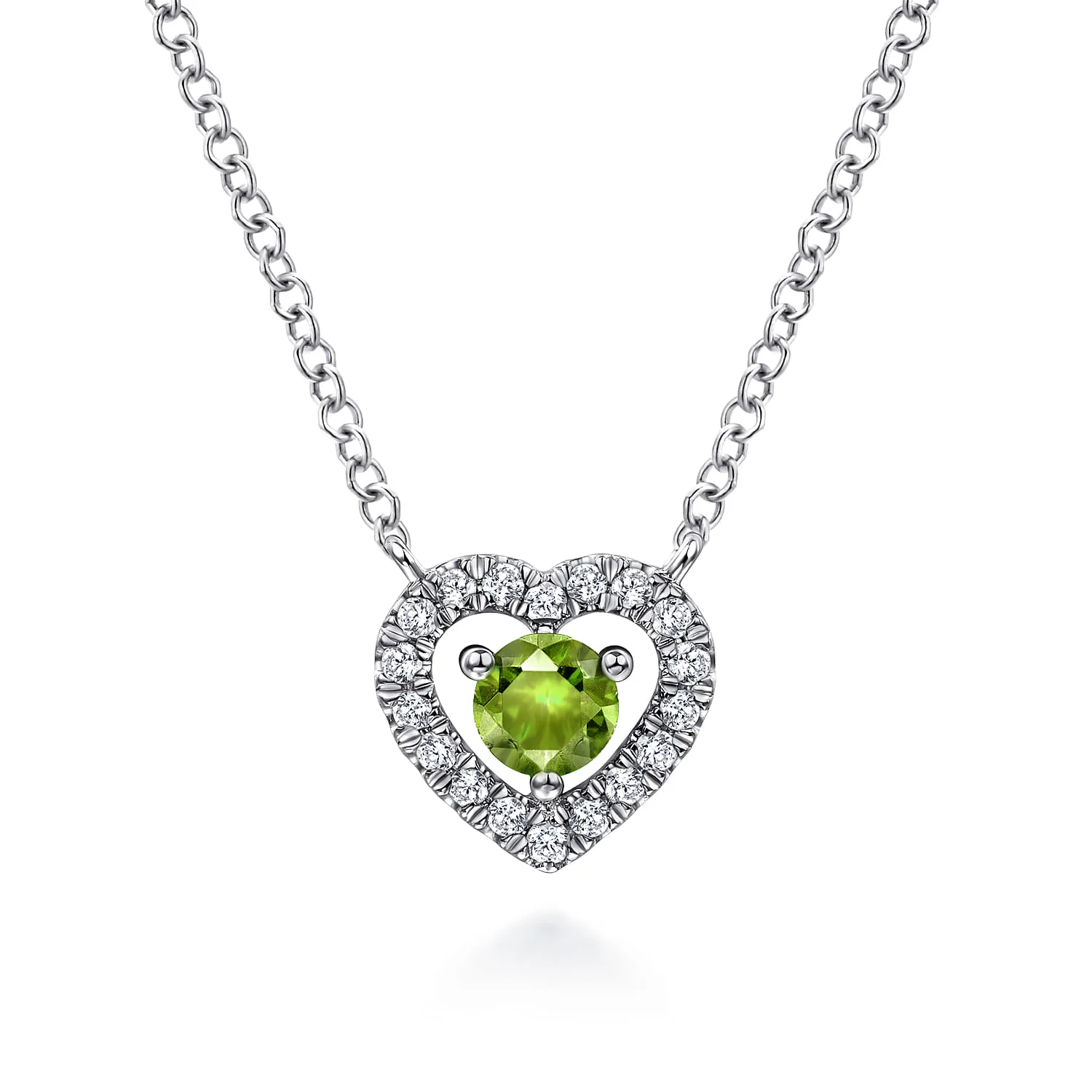 Round Peridot and Diamond Heart Pendant Necklace