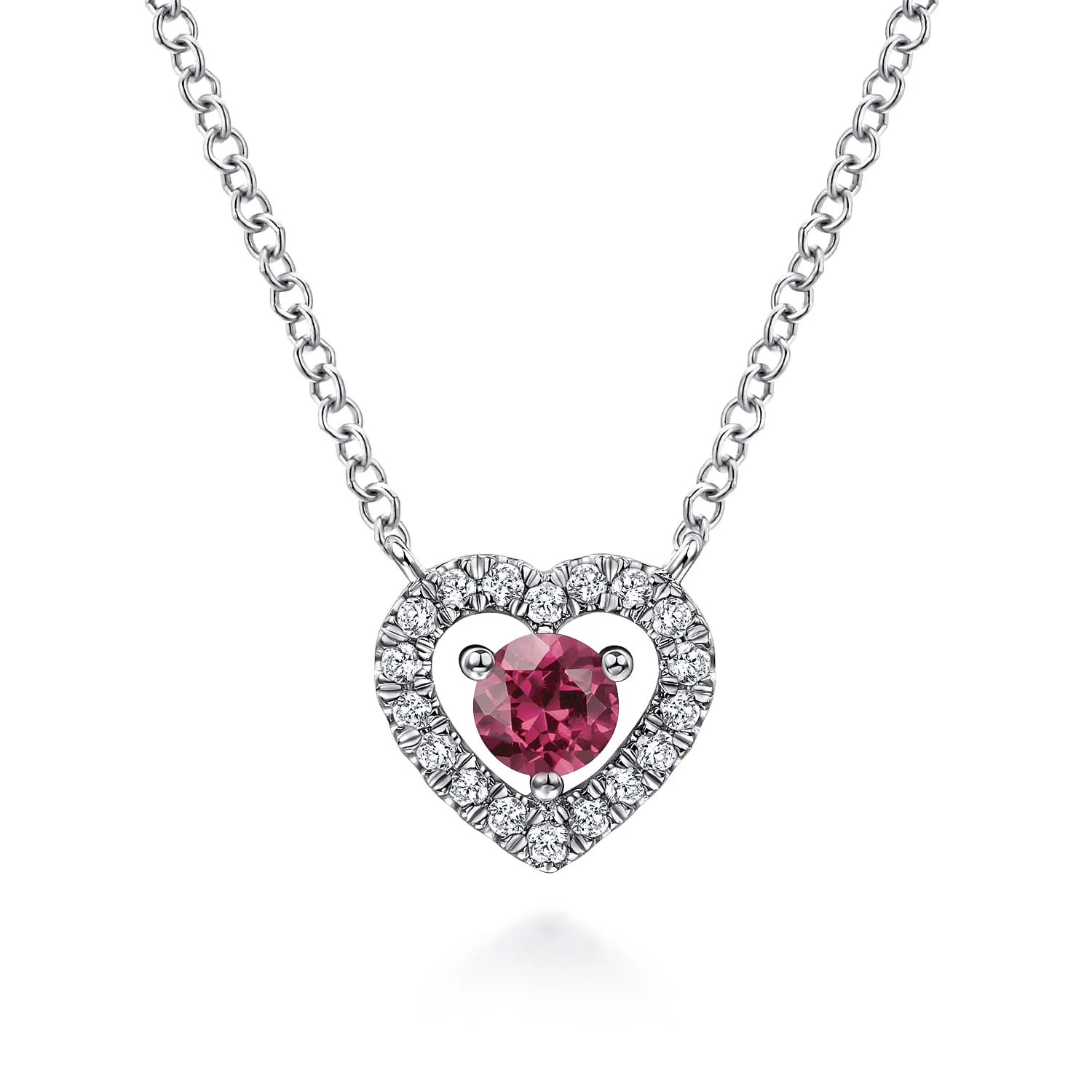 Round Pink Tourmaline and Diamond Heart Pendant Necklace