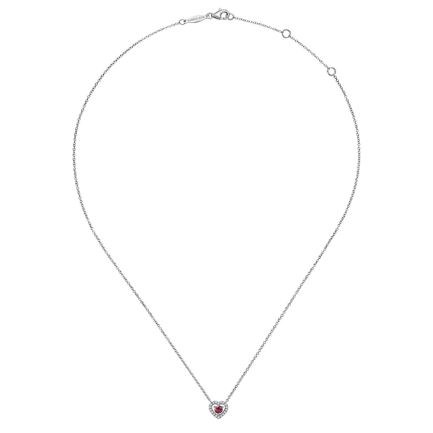 Round Pink Tourmaline and Diamond Heart Pendant Necklace in 14K White Gold, photograph 2