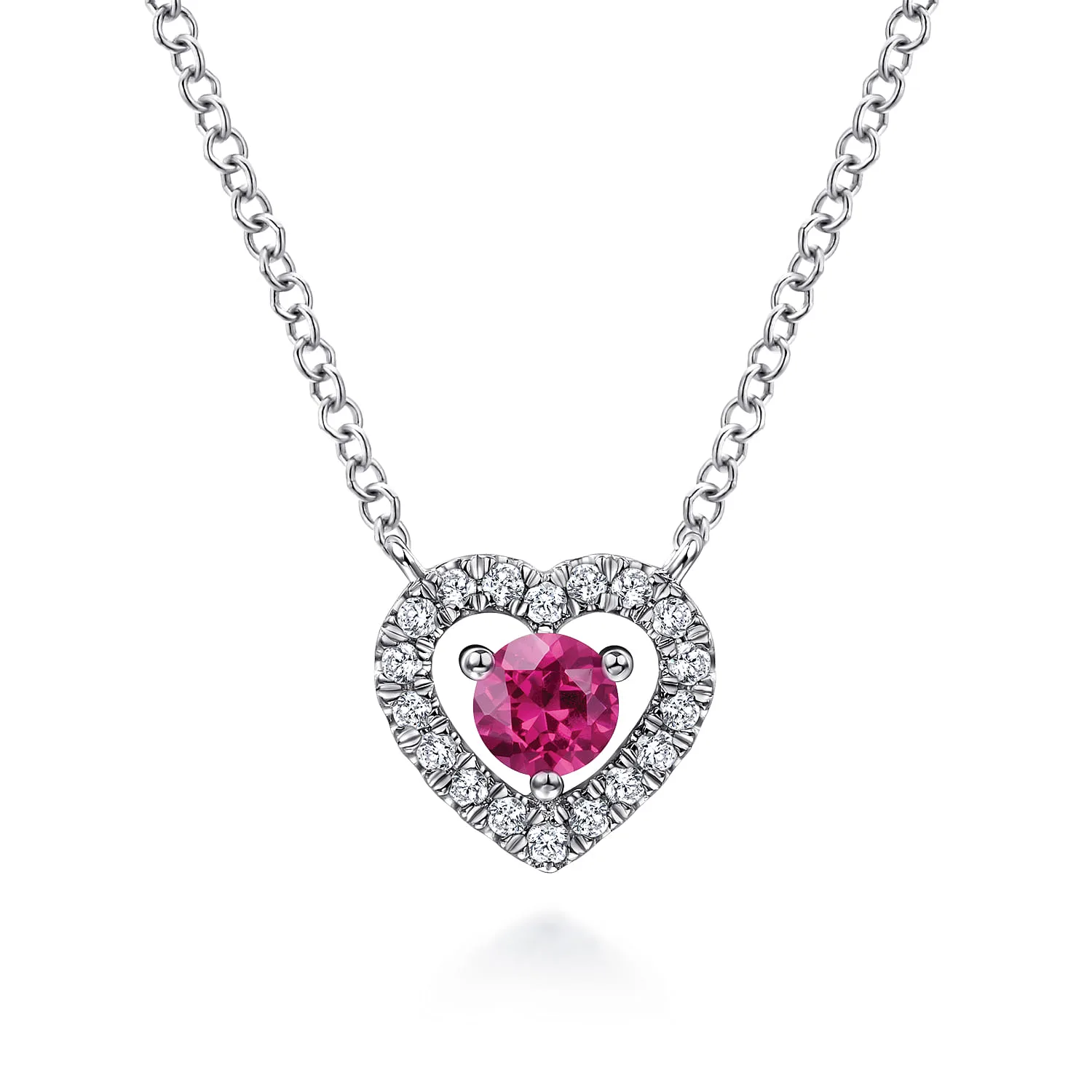 Round Ruby and Diamond Heart Pendant Necklace