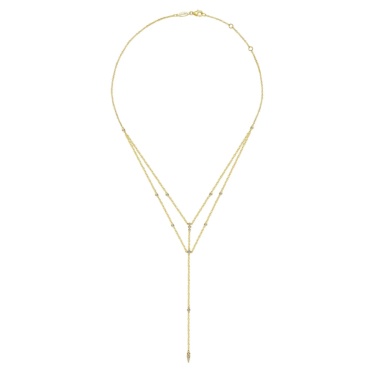 Diamond Station Layered Y Necklace in 14K Yellow Gold, photograph 2