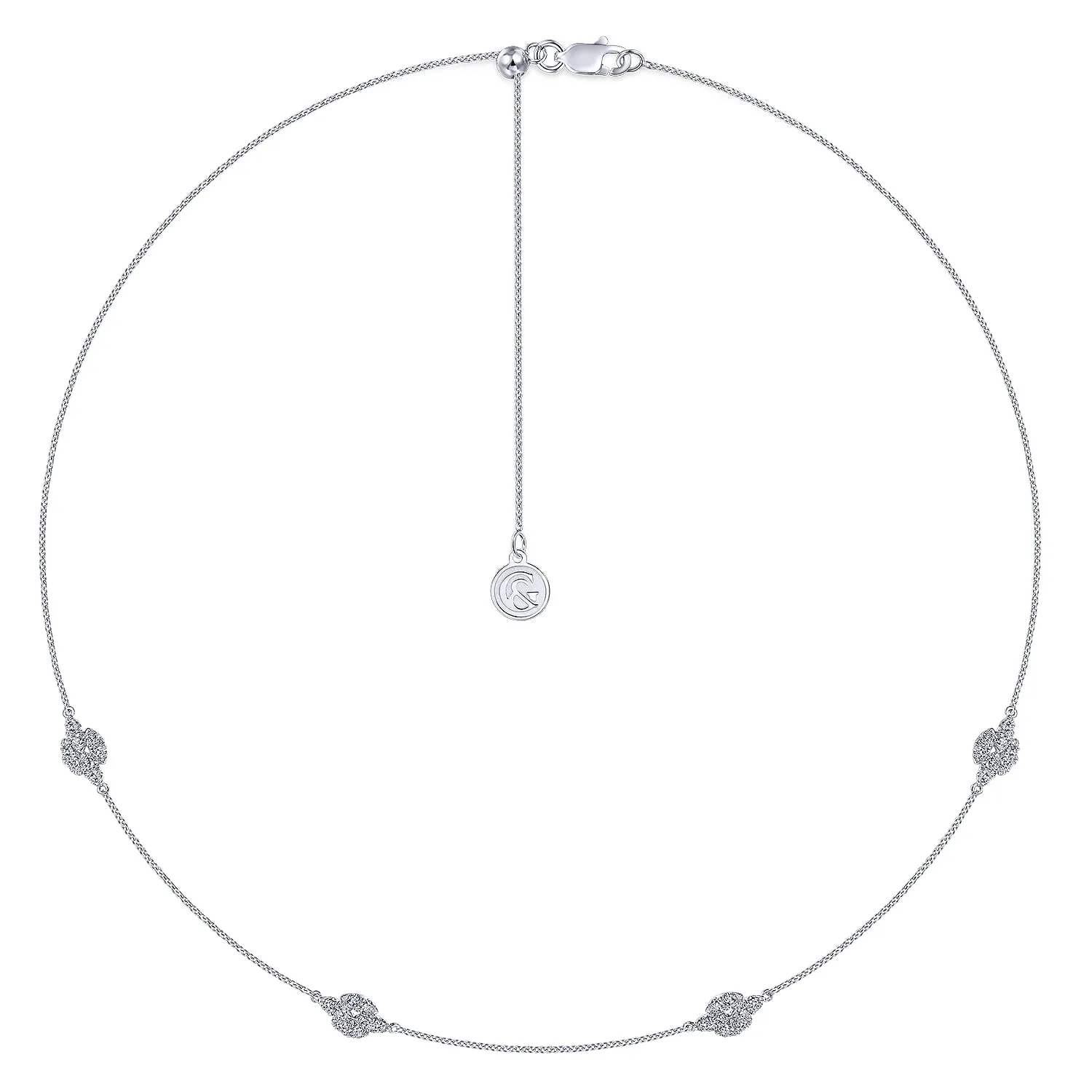 Filigree Diamond Station Necklace in 14K White Gold, photograph 2