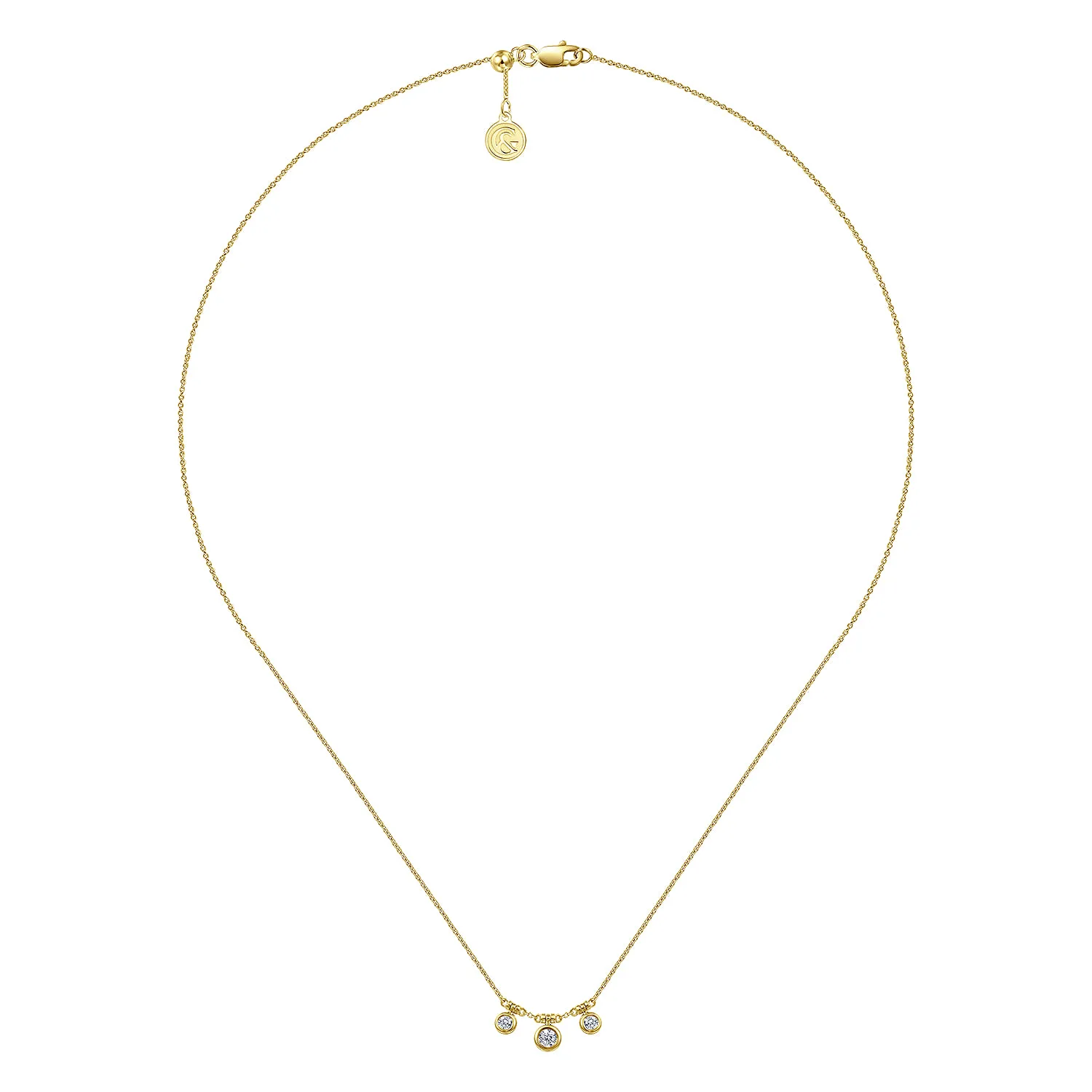 18 inch Bezel Set Diamond Drop Necklace in 14K Yellow Gold, photograph 2