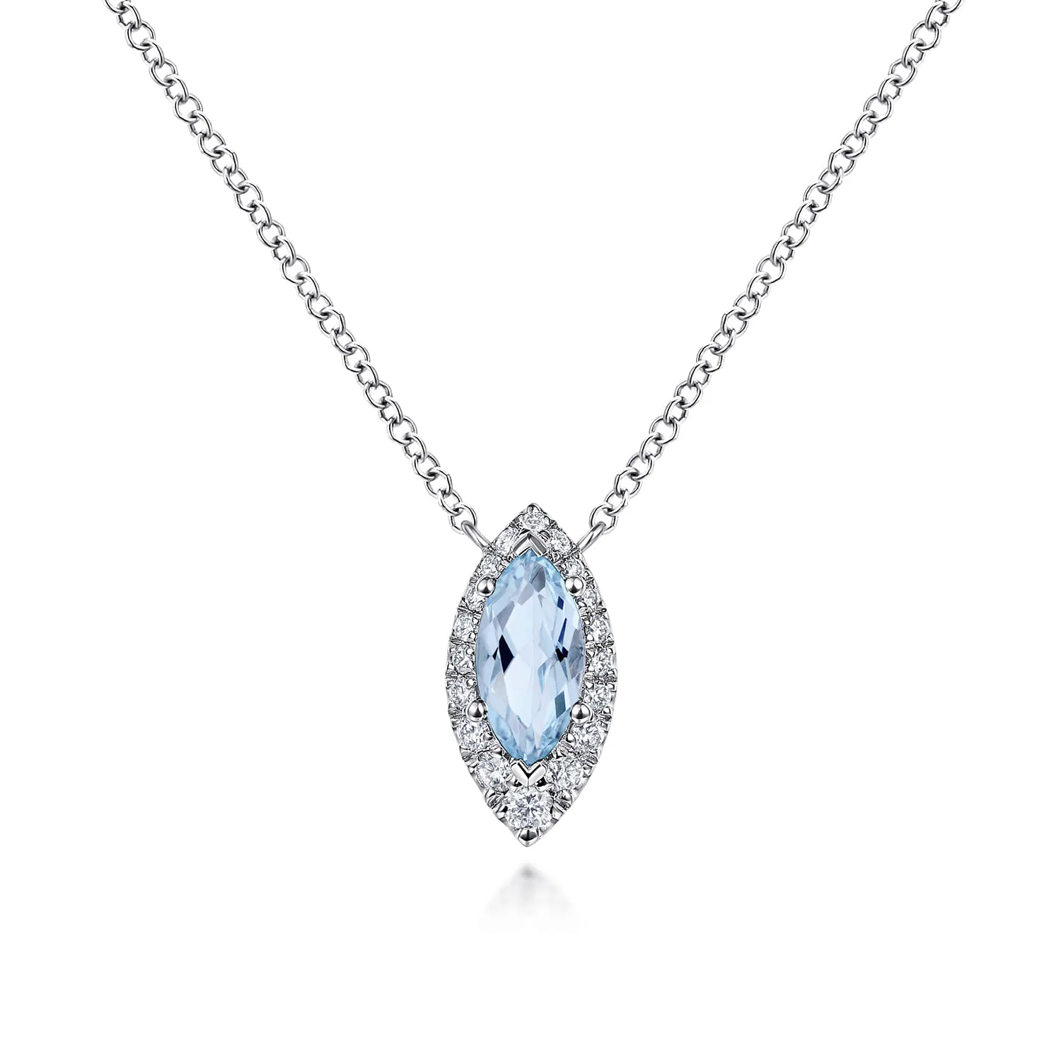 Aquamarine Marquise and Diamond Halo Pendant Necklace