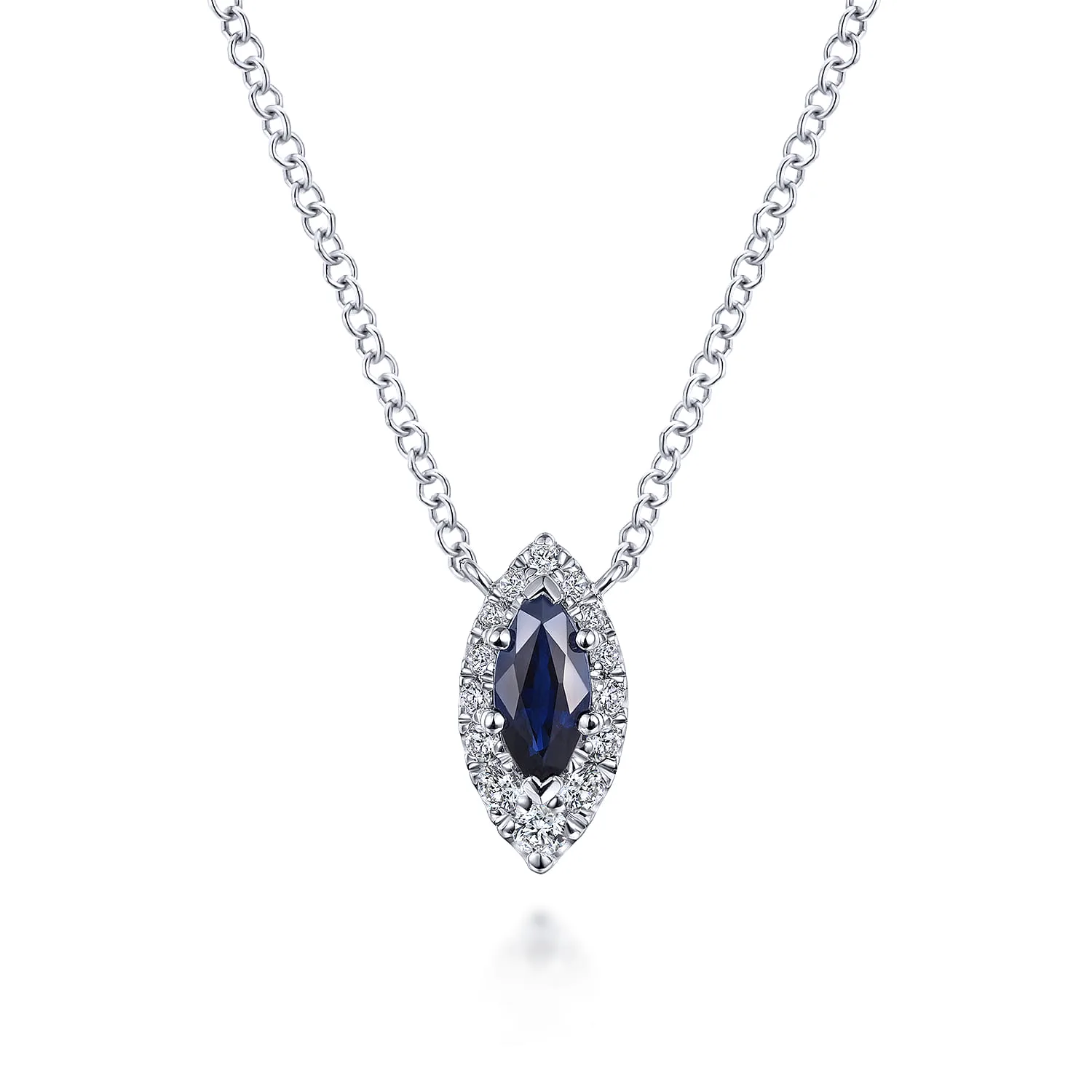 Marquise Sapphire and Diamond Halo Pendant Necklace