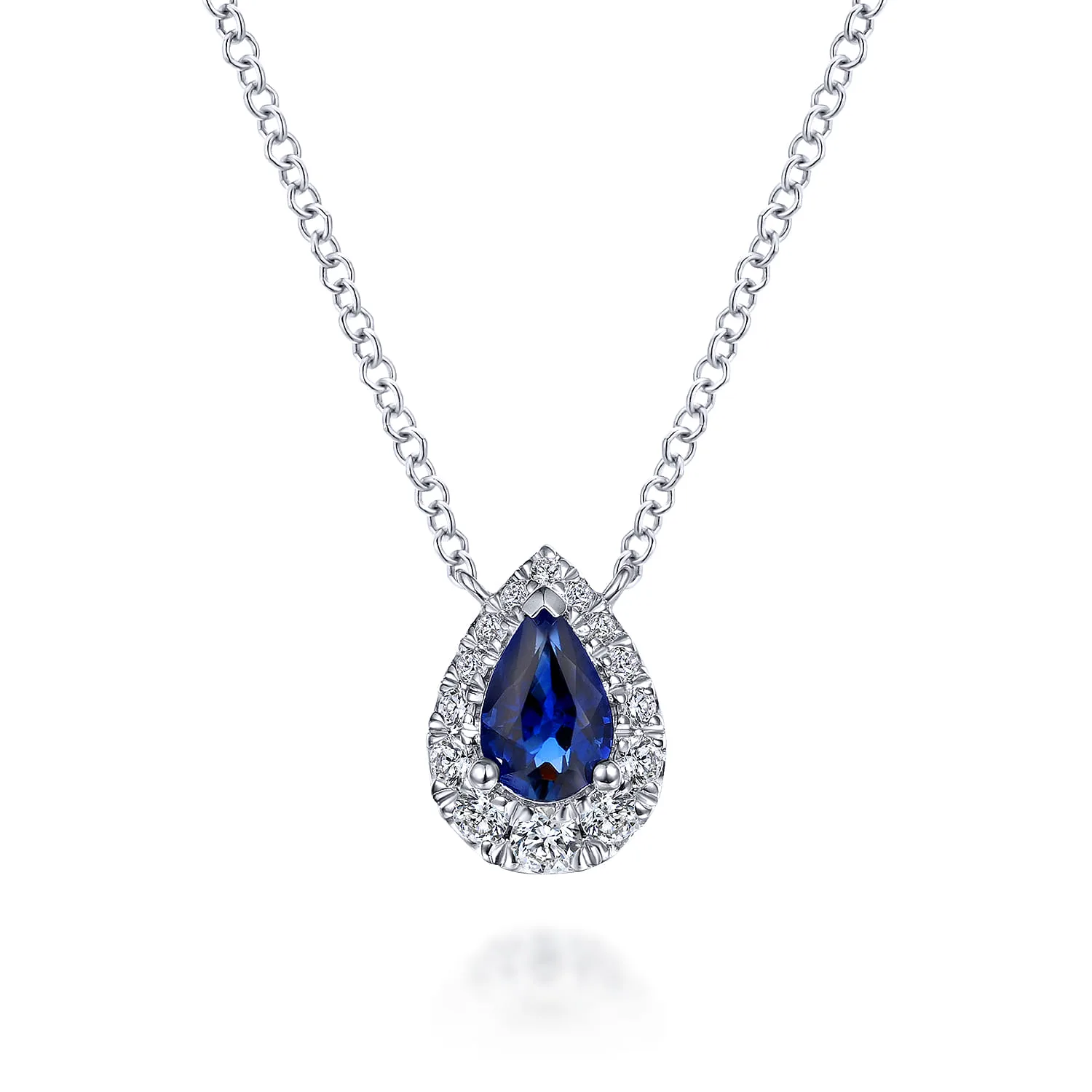 Sapphire Diamond Halo Teardrop Pendant Necklace