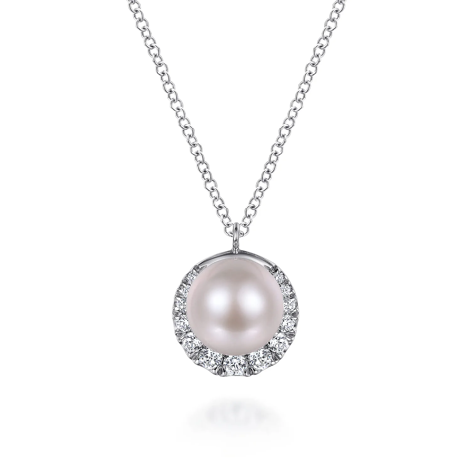 Cultured Pearl and Diamond Halo Pendant Necklace