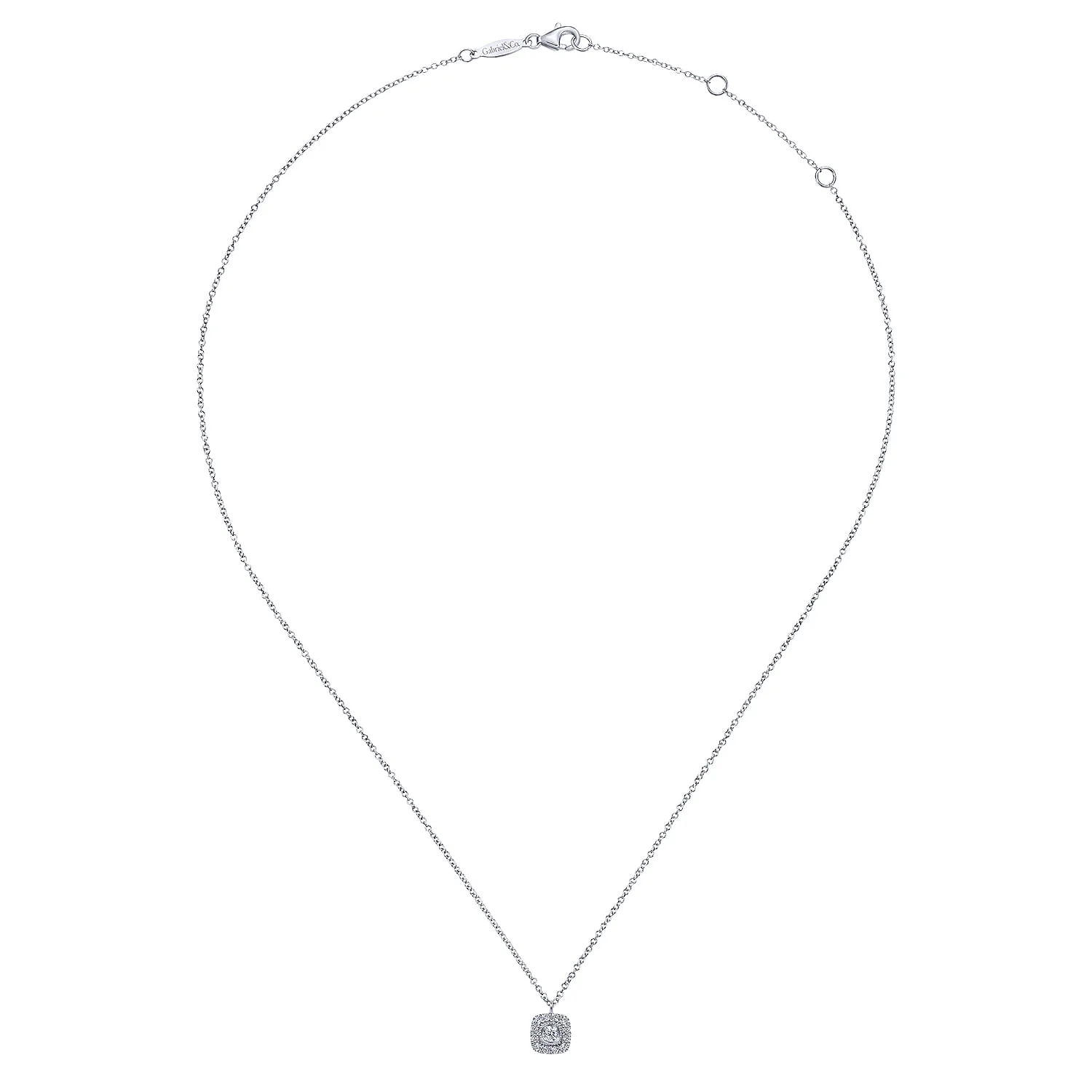 Diamond Halo Pendant Necklace in 14K White Gold, photograph 2