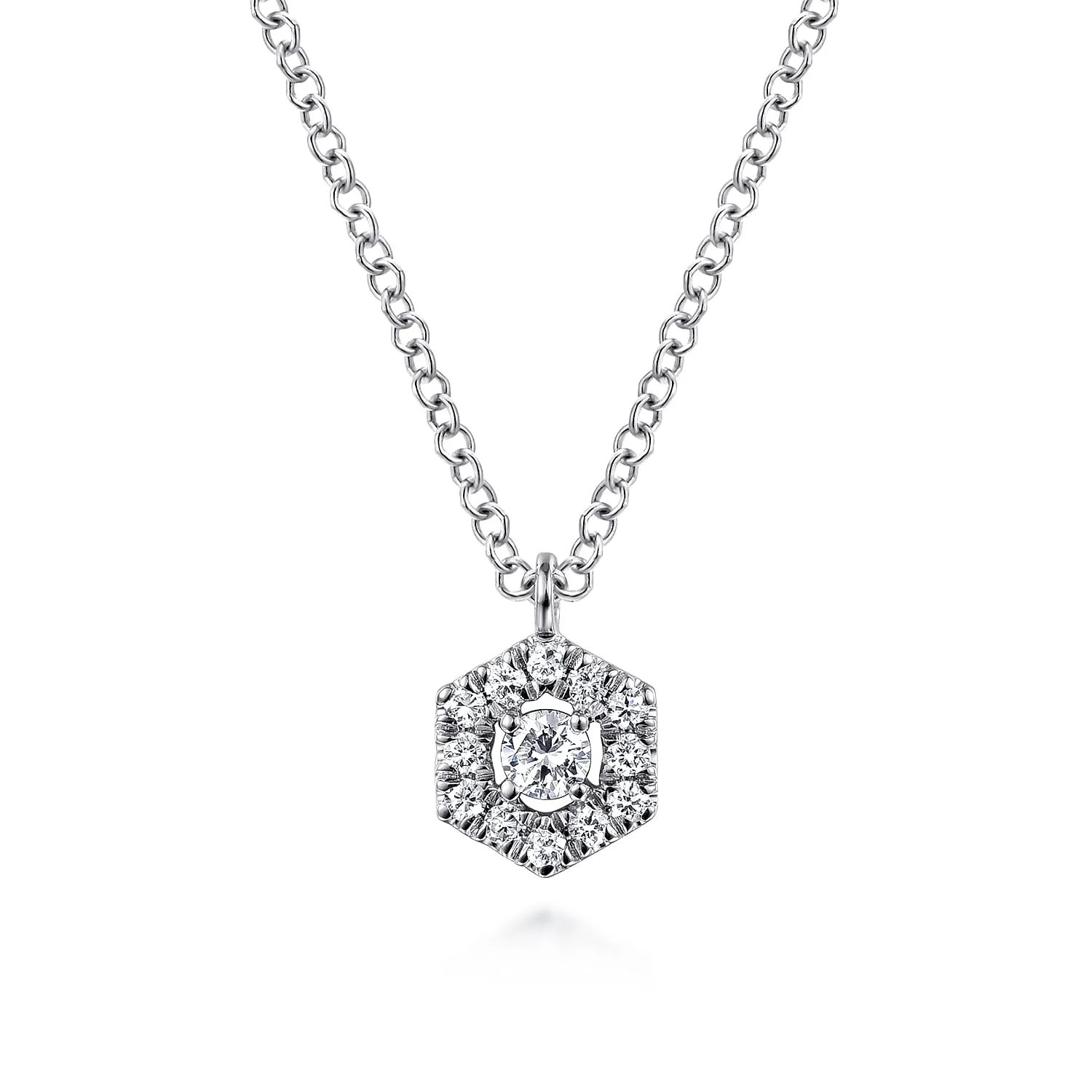Diamond Hexagonal Halo Pendant Necklace