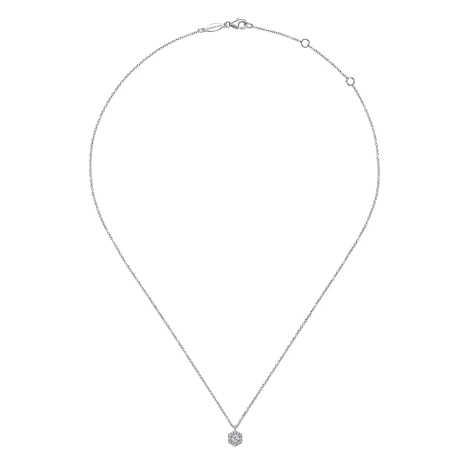Diamond Hexagonal Halo Pendant Necklace in 14K White Gold, photograph 2